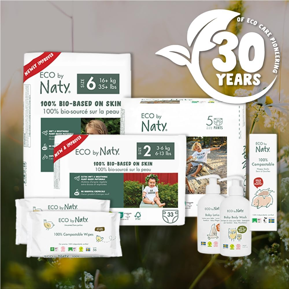 Eco by Naty Eco-Friendly Baby Nappies - 100% Plant-Based Materials on Skin, Soft, for Sensitive Skin & Super Absorbent (Size 4, 88 Count) image number 2