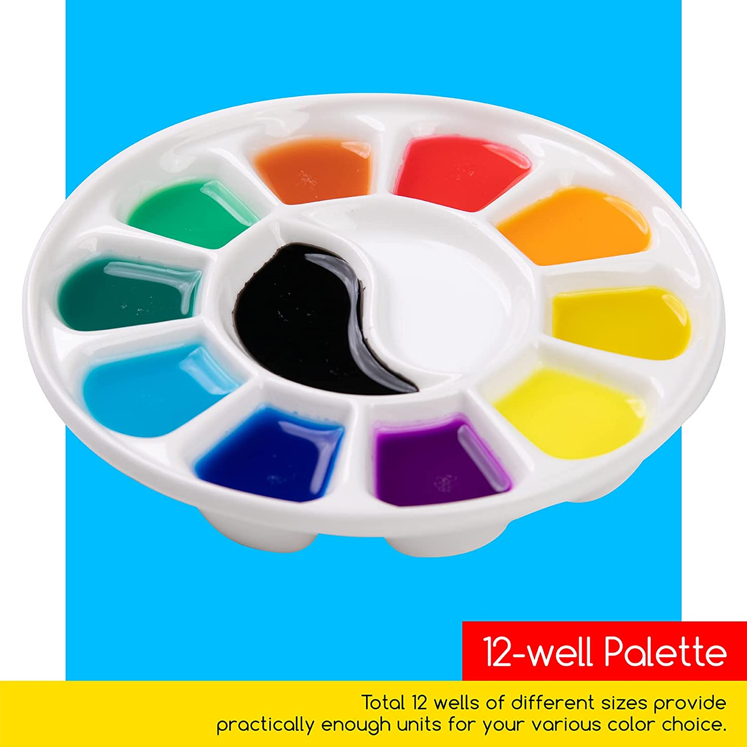 MEEDEN 12 Well round Porcelain Artist Paint Palette for Watercolor Gouache Acrylic Oil Painting, 7-Inch image number 4
