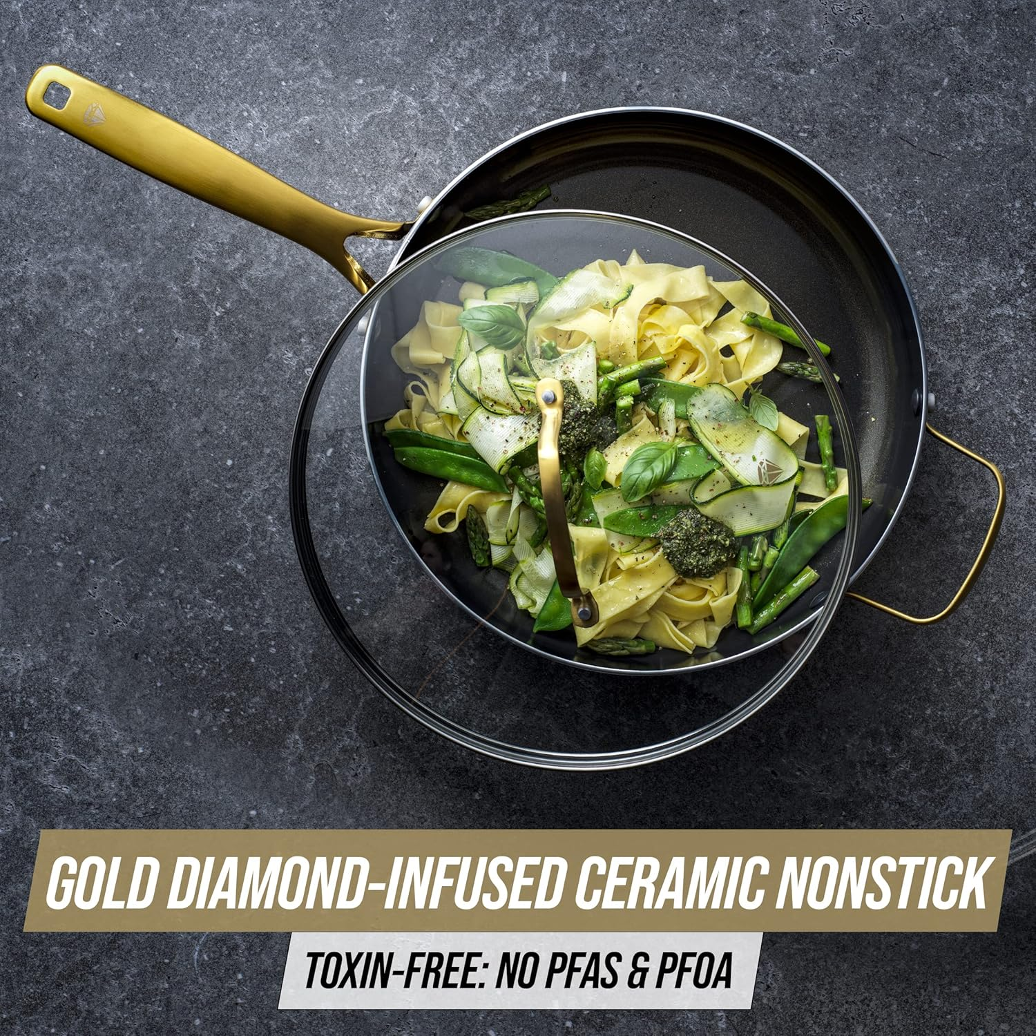 Blue Diamond Gold 4-Quart Saut&eacute; Pan with Lid, Ceramic Nonstick, PFOA- Free, Induction Suitable, Dishwasher Safe, Gold Handle, Black image number 4