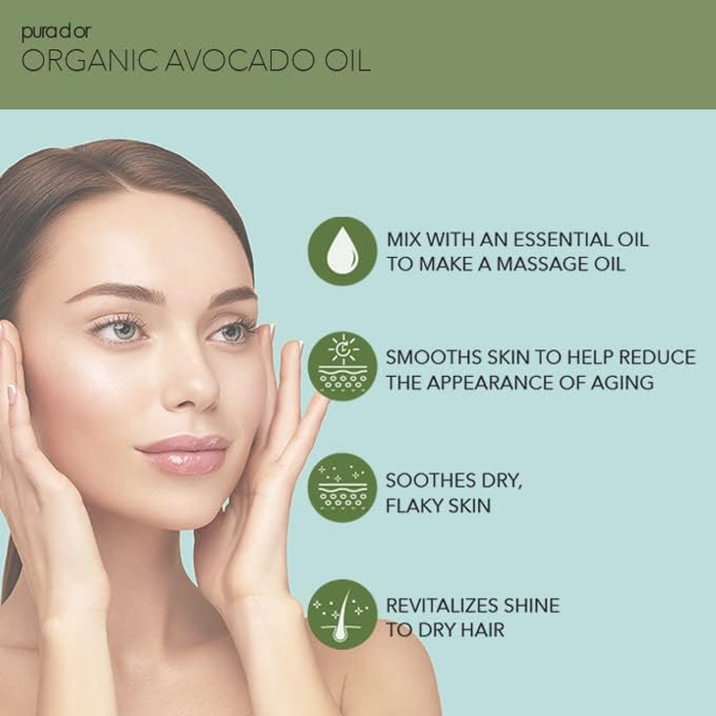 PURA D'OR 16 Oz ORGANIC Avocado Oil - 100% Pure & Natural USDA Certified Cold Pressed Carrier Oil for DIY Beauty, Non-Greasy, Unscented, Hexane Free Liquid Moisturizer - Face Skin & Hair - Men & Women image number 3