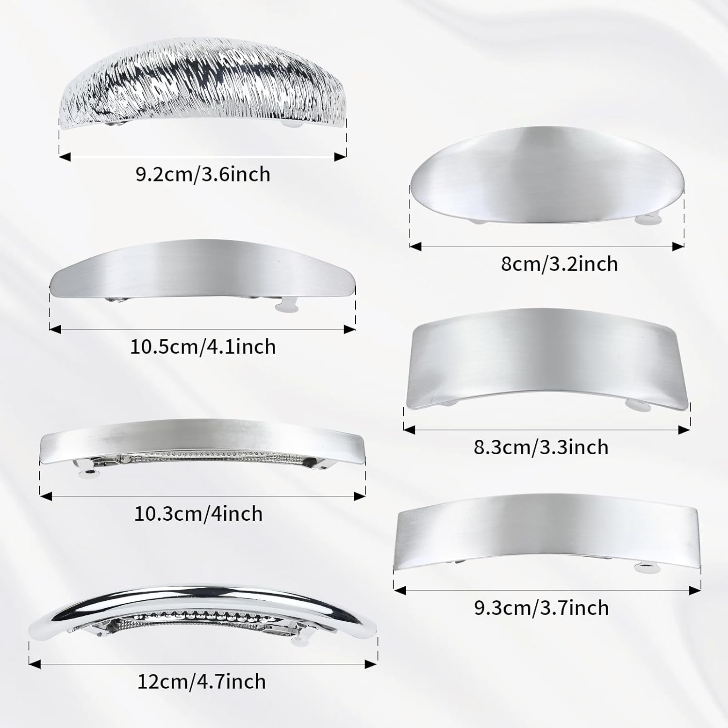 Cinaci Pack of 7 Simple Rectangular Oval Silver Automatic Spring French Metal Hair Clips Hair Clips Grips Accessories for Women Girls image number 5