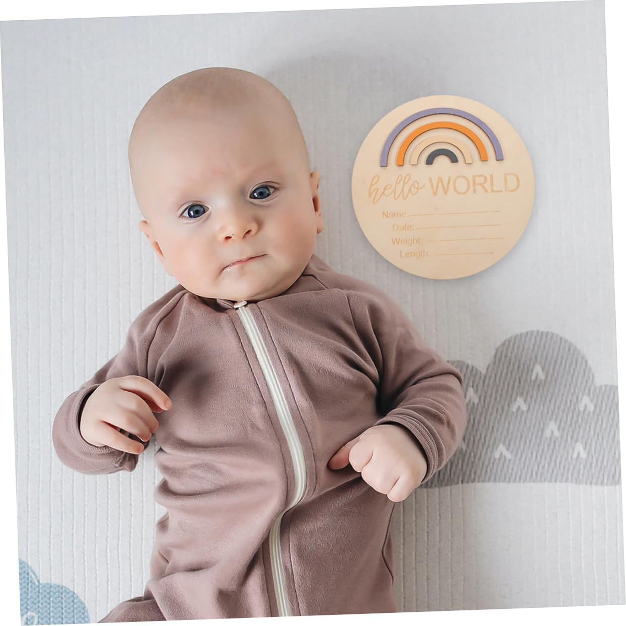 INOOMP 2Pcs Birth Announcement Sign round Wooden Name Plaque for Newborn Milestone Decor Unique Rainbow Design for Shower and Photography Props