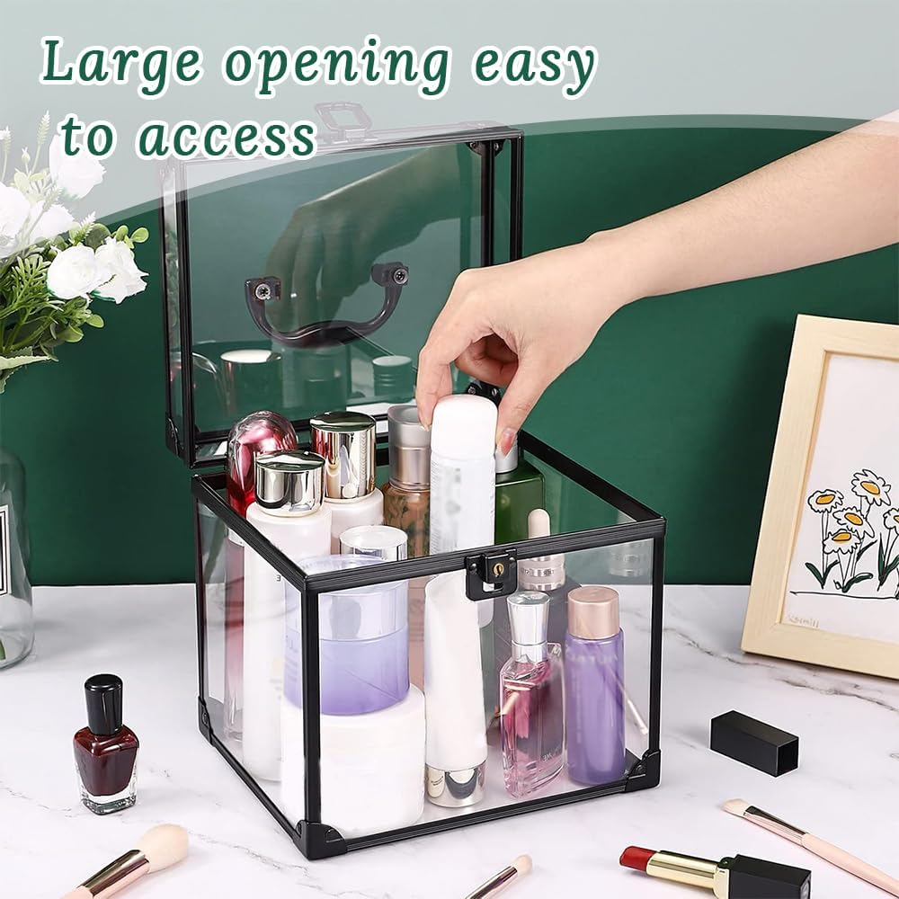 Clear Crown Case, Acrylic Toiletry Organizer Box, Upgraded Large Clear Makeup Train Case, Lockable Crown Travel Box, for Pageants, Vanity, Bathroom, Living Room, Craft Toys image number 2