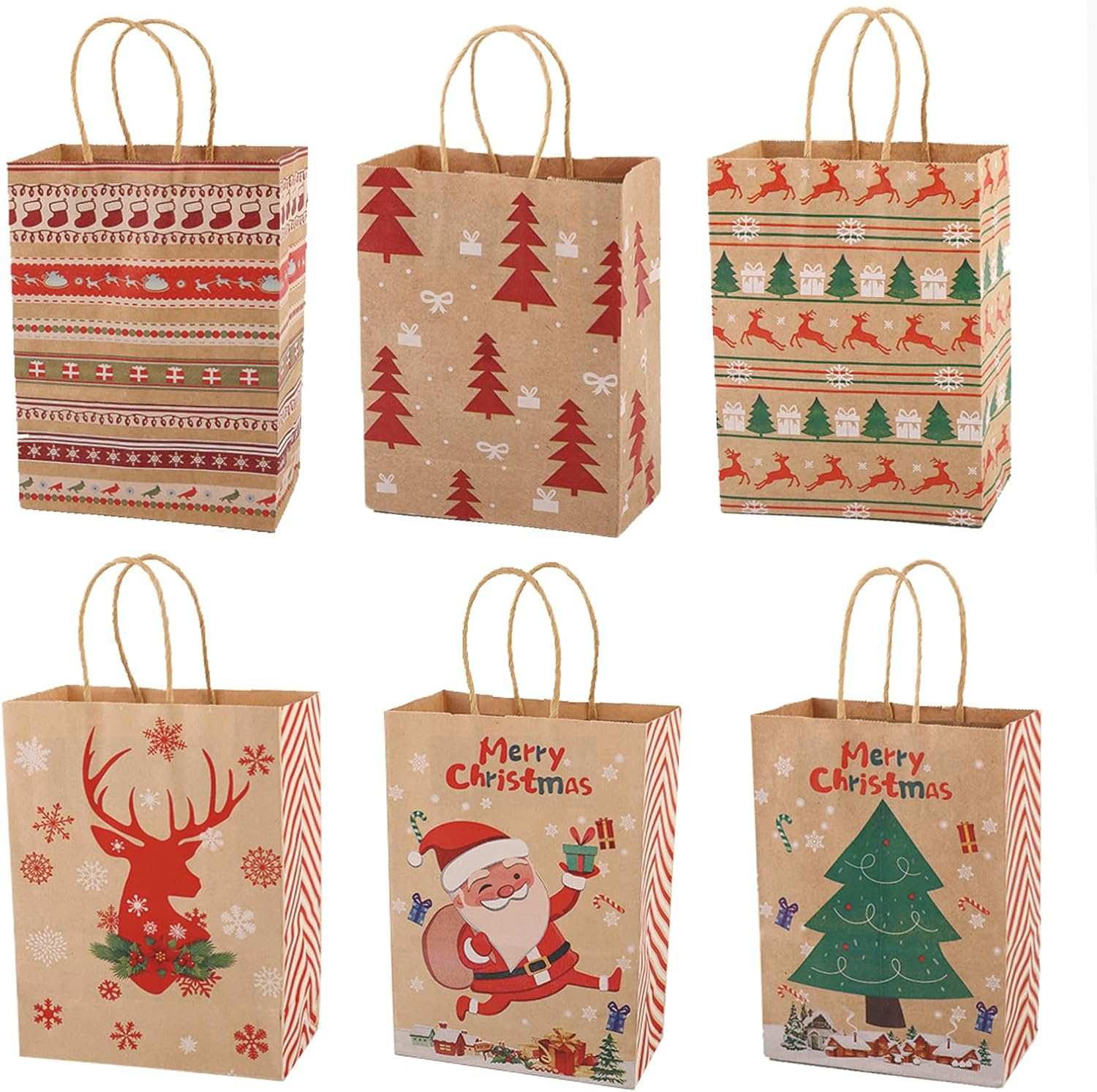 Diffygo Small Brown Gift Bag 24 Pack Kraft Paper Christmas Bags for Gifts with Handles (Mixed Combination 1, Small-8.26 * 5.9 * 3.1 Inch) image number 2