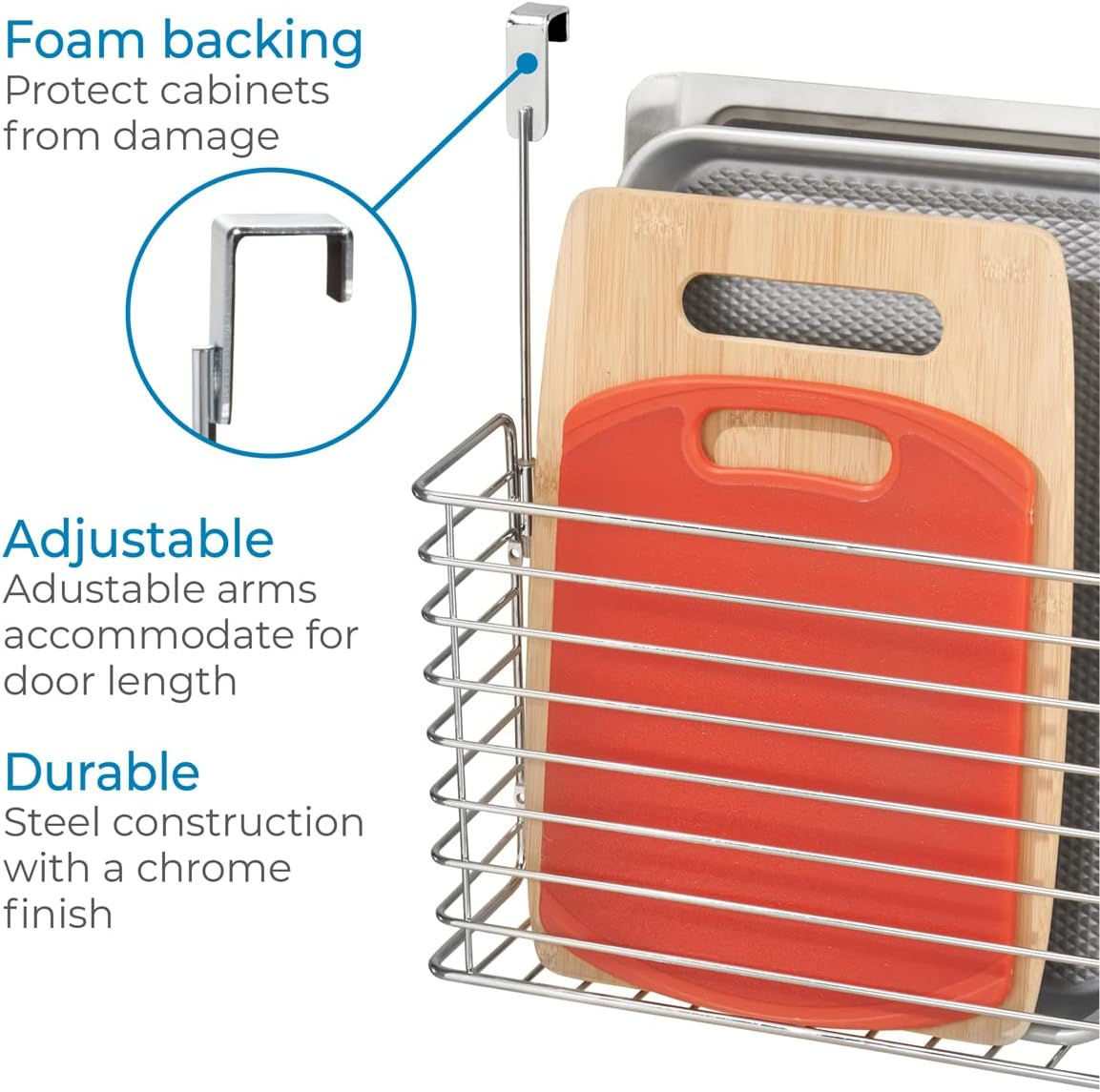 Interdesign Classico over the Cabinet Kitchen Bakeware Organizer Basket for Cutting Boards, Baking Sheets/Pans - Chrome image number 5