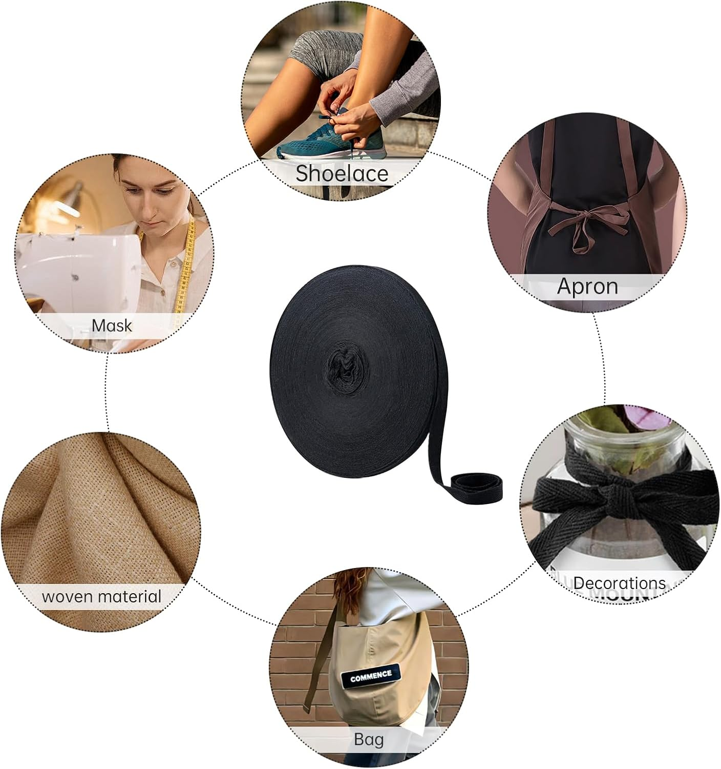 Black Cotton Herringbone Twill Tape - 45 Metre Roll, 20 Mm Wide for Sewing, Crafts and Home Decor image number 2