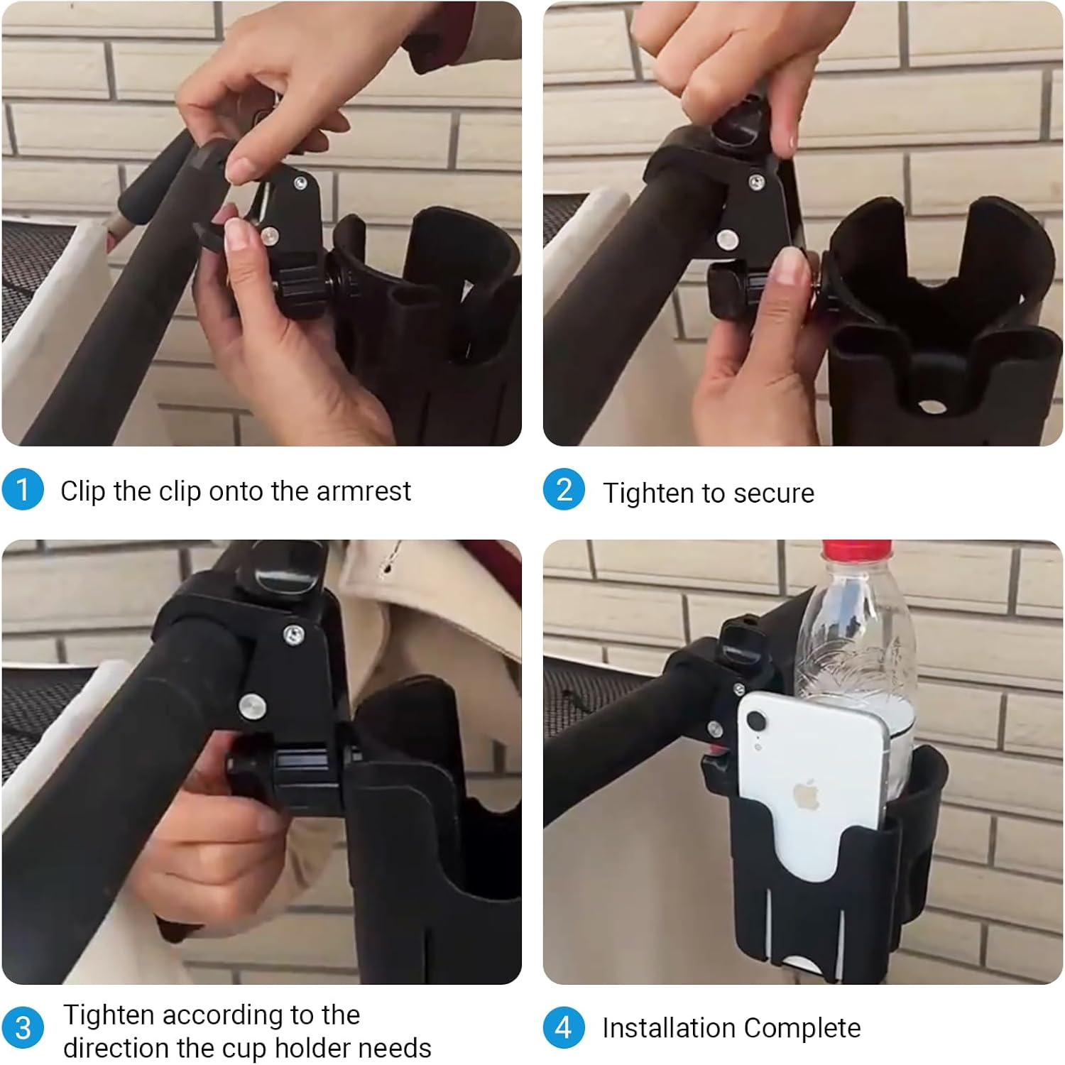 Cup Holder for Wheelchair, Scooter, Walker, Rollator - 2 in 1 Water/Drink Bottle Holder and Phone Bracket Accessories, Adjustable, 1 Pcs (Black-B) image number 3