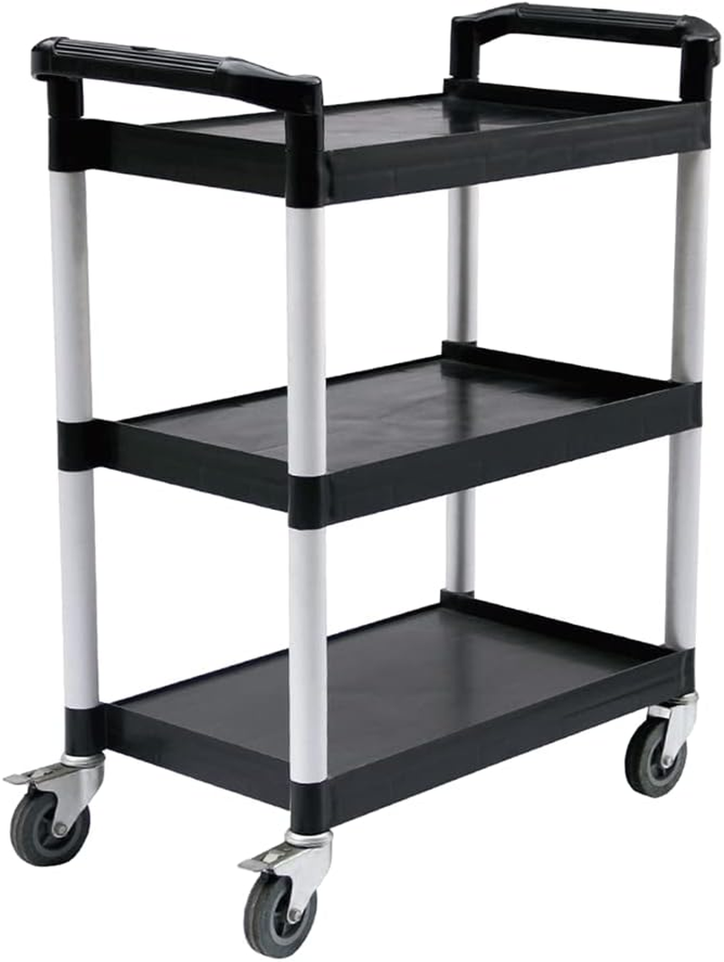 SOGA 3 Tier Food Trolley Portable Kitchen Cart Multifunctional Big Utility Service with Wheels 830X420X950Mm Black image number 5