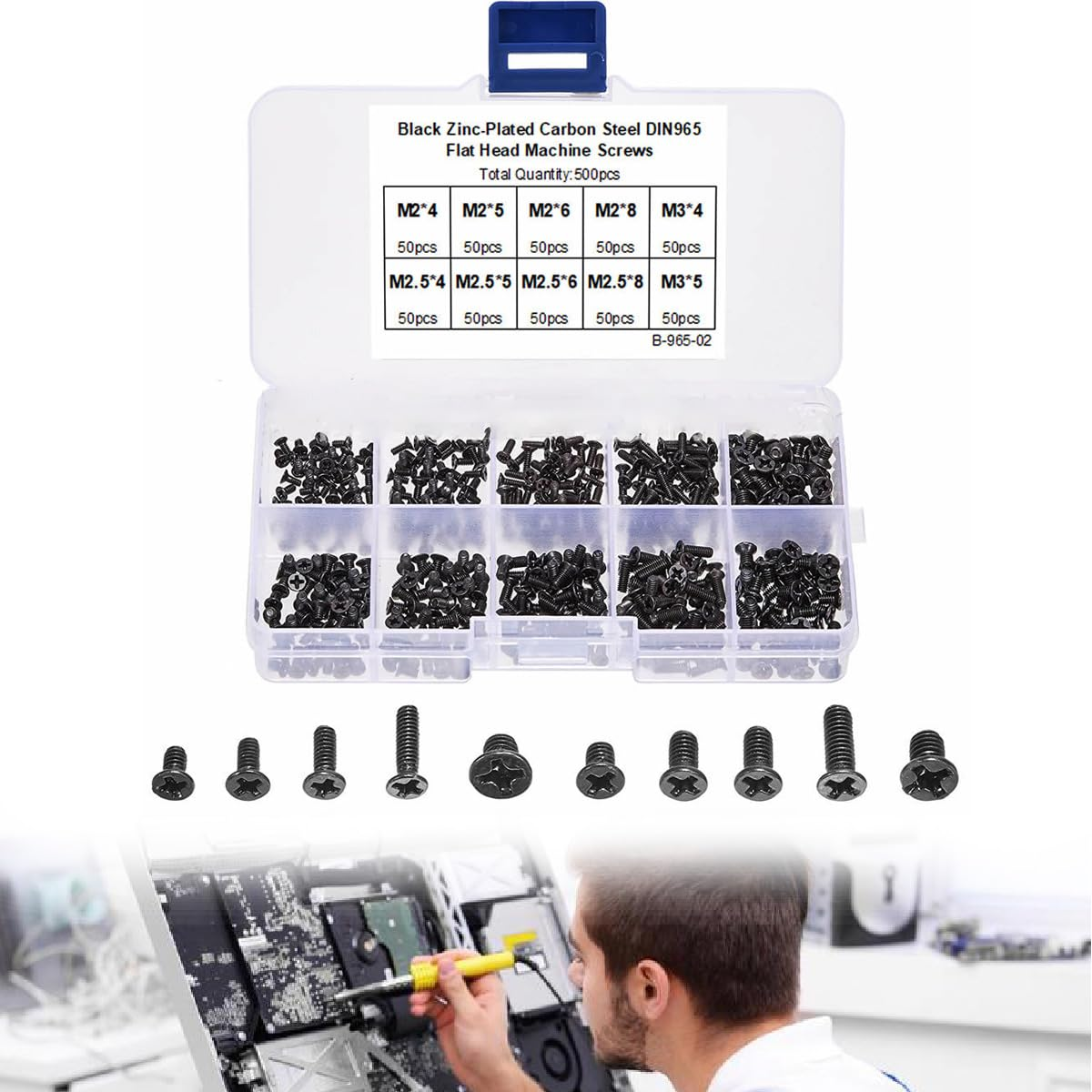 Wzenclave 500Pcs 10Sizesscrew Kit Repair Tool Assortment Set Cross Countersunk Laptop Repair Screw Combination Set M2 M2.5 M3 Black Laptop Computer Screws Assortment Kit for Electronic Repair image number 2