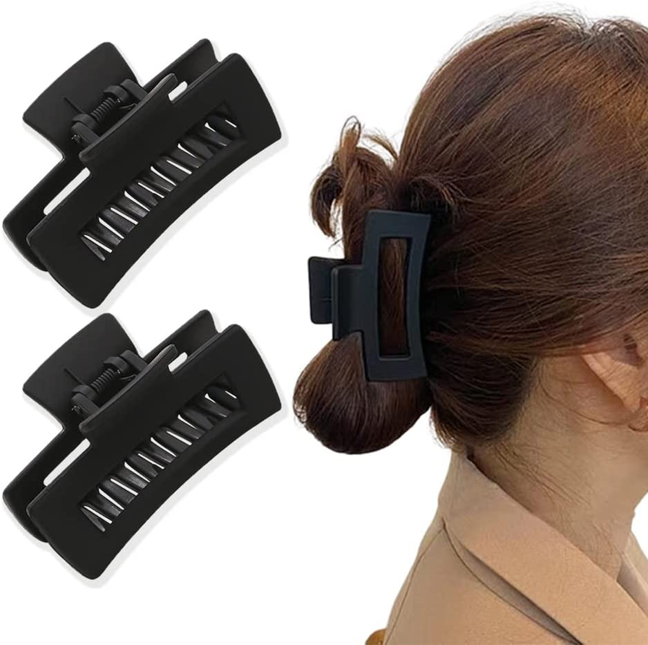 Black Claw Clip Matte Hair Claw Large Hair Clips for Thick Hair Accessories, Hair Jaw Clips for Women Girls Hair Clamps Non Slip Hair Clips 2Pcs image number 3