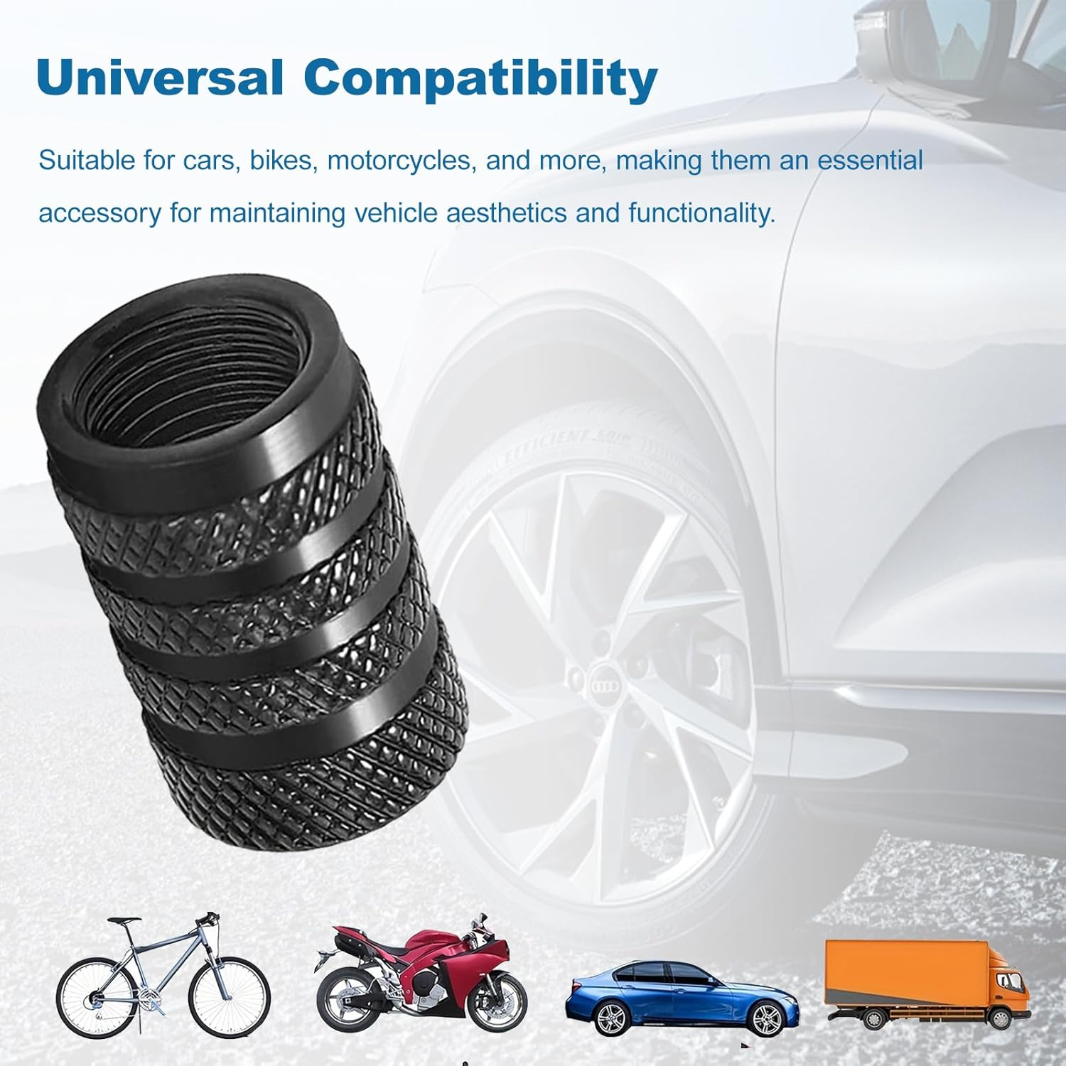 8 Pcs Tyre Valve Caps,Black Dust Caps for Car Tyres Tire Valve Stem Caps,Durable Universal Aluminum Tyre Dust Caps Stem Cover for Cars, Bike and Bicycle, Trucks, Motorcycles image number 3