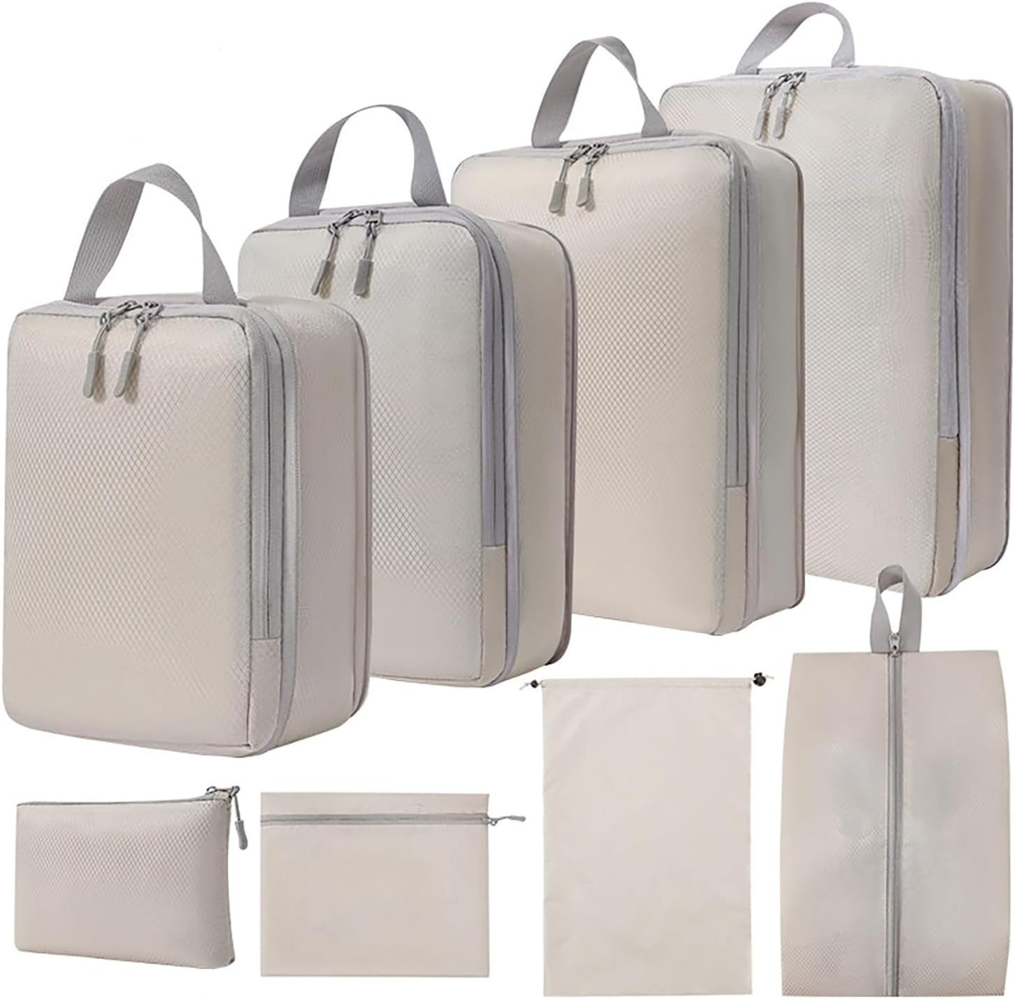 Ottsas Compression Packing Cubes 8 Set Travel Luggage Packing Organizers Set (Ivory, Compression Packing Cubes)