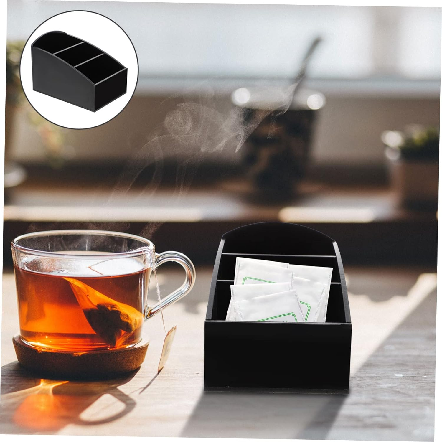FELTECHELECTR 2Pcs Coffee Station Organizer Box Black Sugar Packet Holder Small Tea Bag Storage Container Desktop Coffee Bar Supplies Holder for Home and Caf&eacute; image number 4