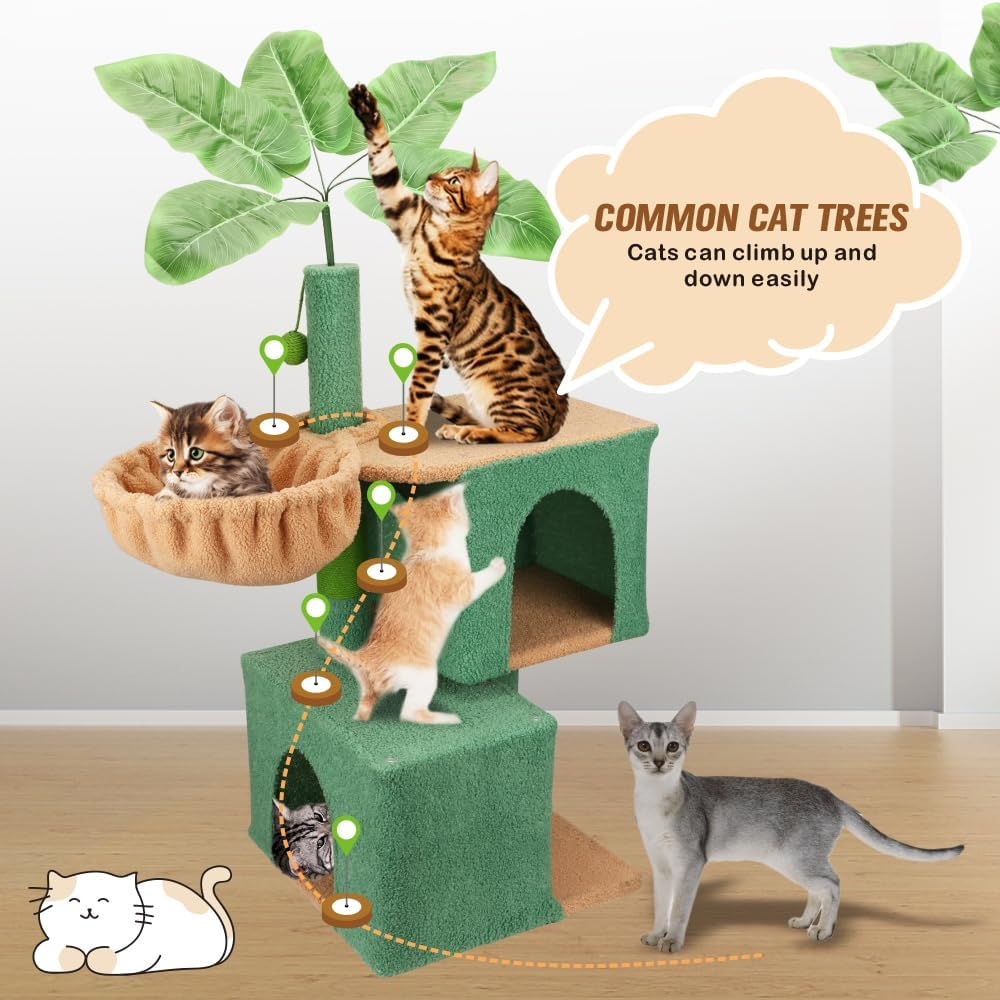 Vaka Pet 110Cm Cat Tree Tower, Multi-Level Cat Scratching Post with Hammock, Condo & Play Ball, Green Cat Furniture for Indoor Cats Activity and Rest image number 3