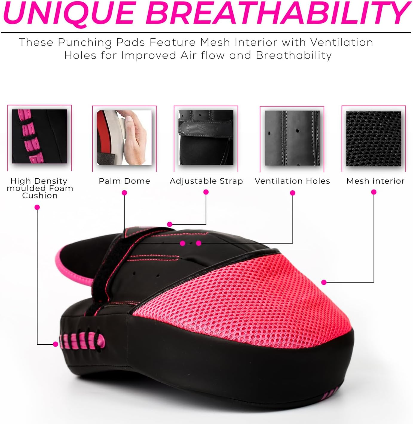 EVO Fitness Curved Matte Black Boxing Pads Men Focus Mitts Punching Women MMA Muay Thai Martial Arts Kickboxing Hook and Jab Hand Target Strike Shield Training Pads image number 5