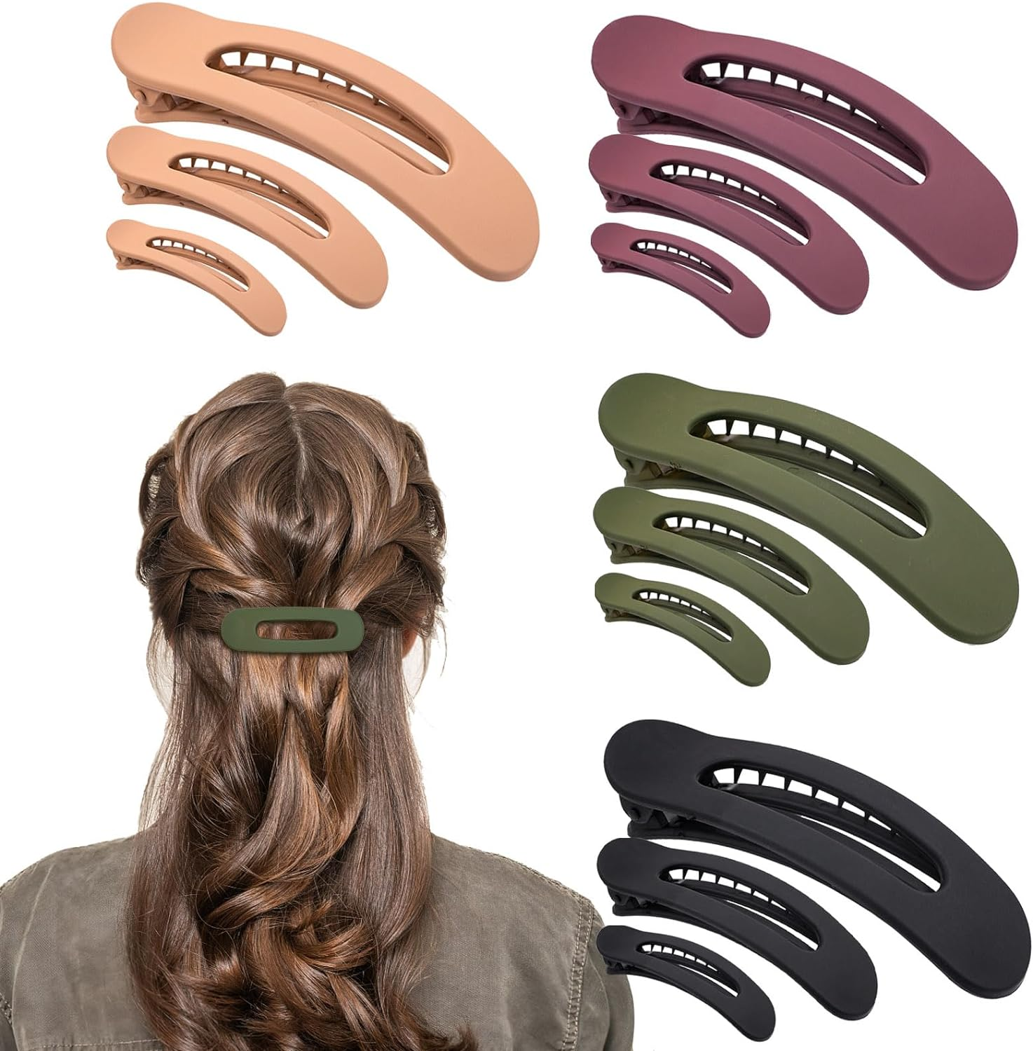 GLITE 12 Pcs Flat Hait Clips, Lay down Claw Clips for Women, 3 Sizes Duck Billed Thin Thick Hair Barrette, Hair Accessories for Girls Non-Slip Slide Hair Clip image number 1