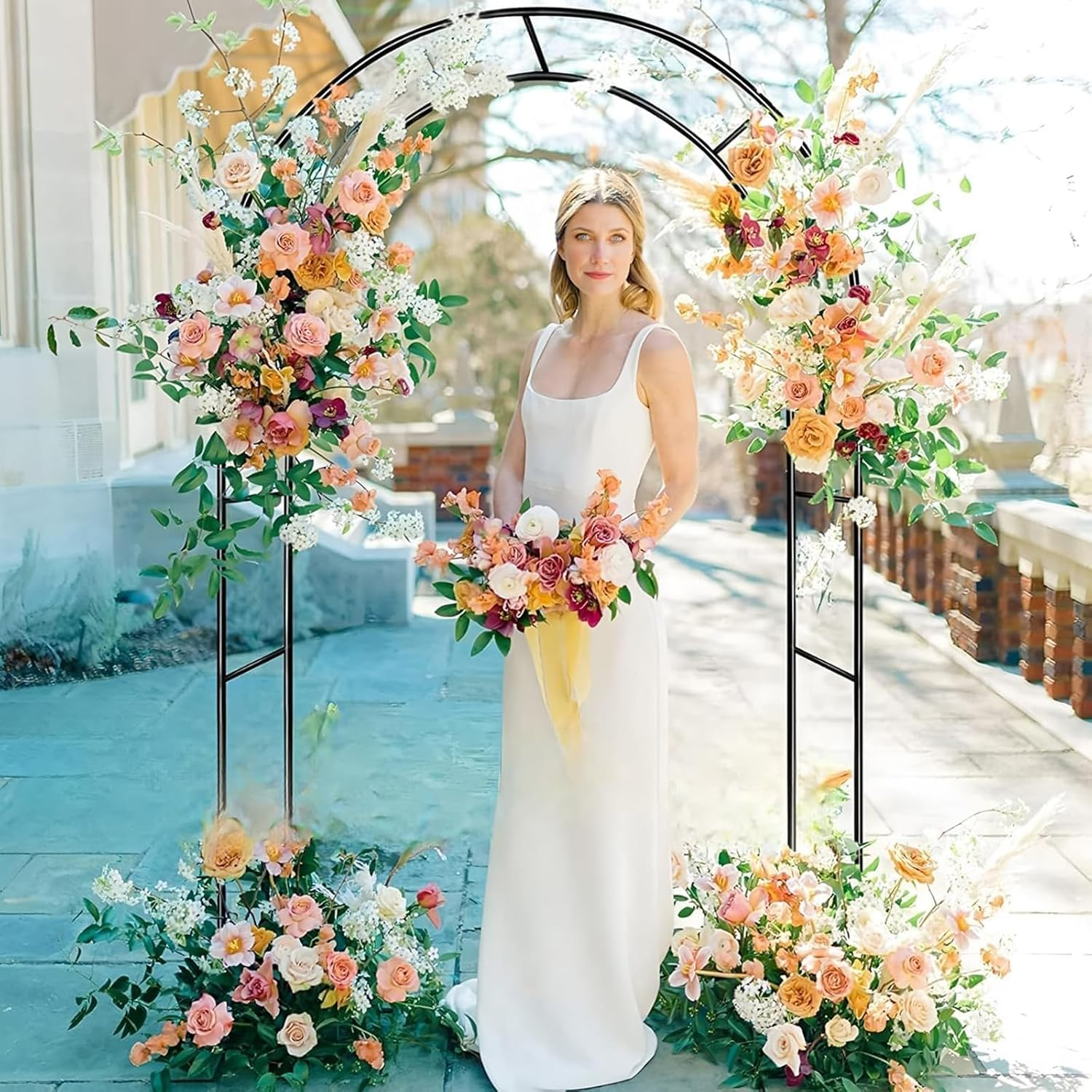 CHONYI Metal Garden Arch,4.6X 7.9 FT High Wedding Party Arch Garden Arbor Flower Arbour for Climbing Plant Outdoor Indoor