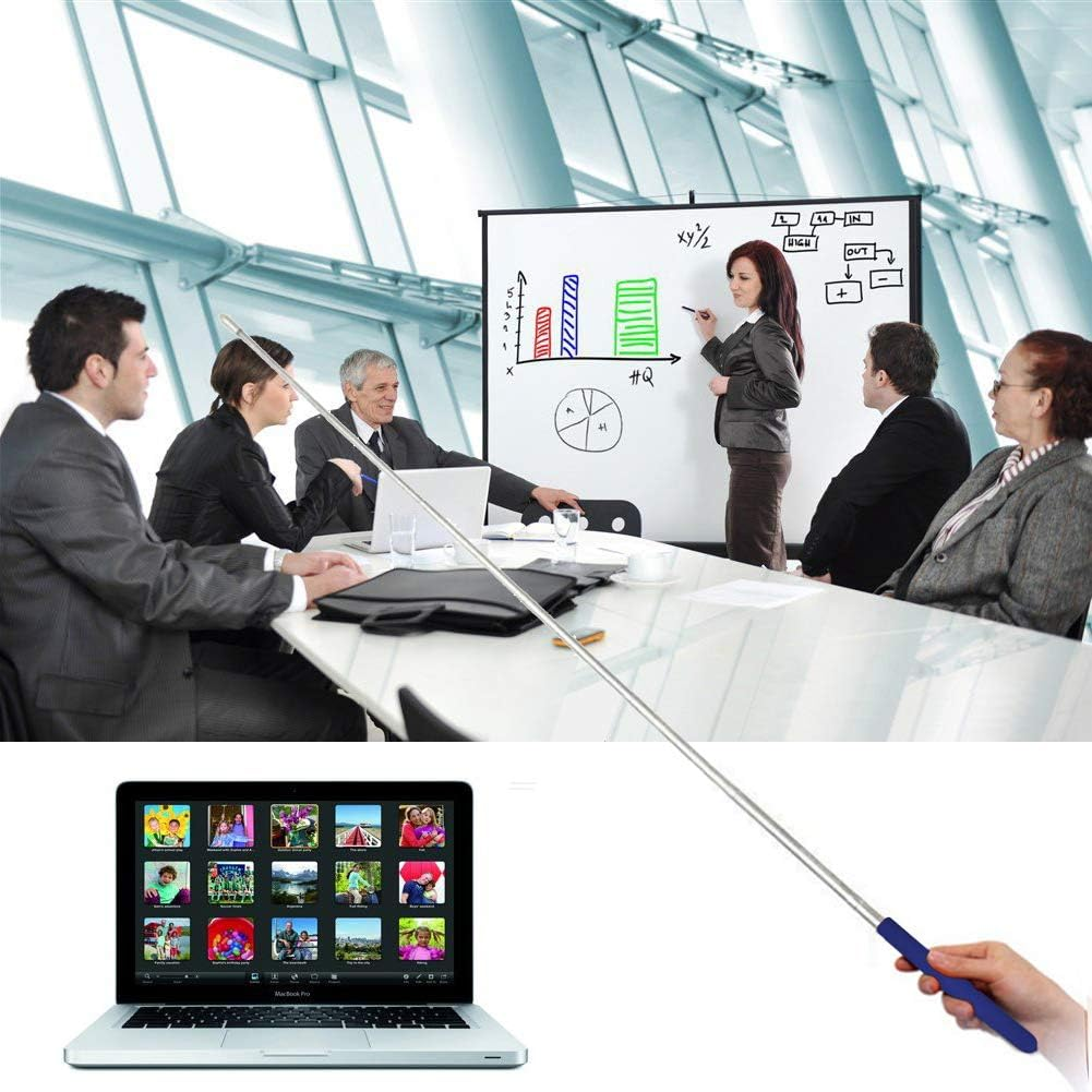 Pointer - Teachers Pointer - Teaching Pointer - Hand Pointer Extended Length, Presenter Whiteboard Pointer, Black Matte with Chrome Trim (Felt Blue) image number 3