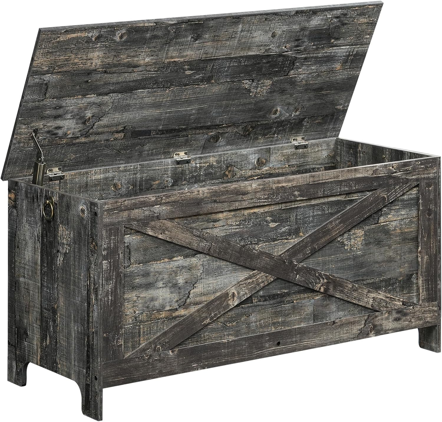 MAHANCRIS 100 CM Toy Chest, Sturdy Entryway Storage Chest with Safety Hinges, Retro Toy Box, Wooden Look Accent Furniture for Living Room, Bedroom, White SCWT48101Z1