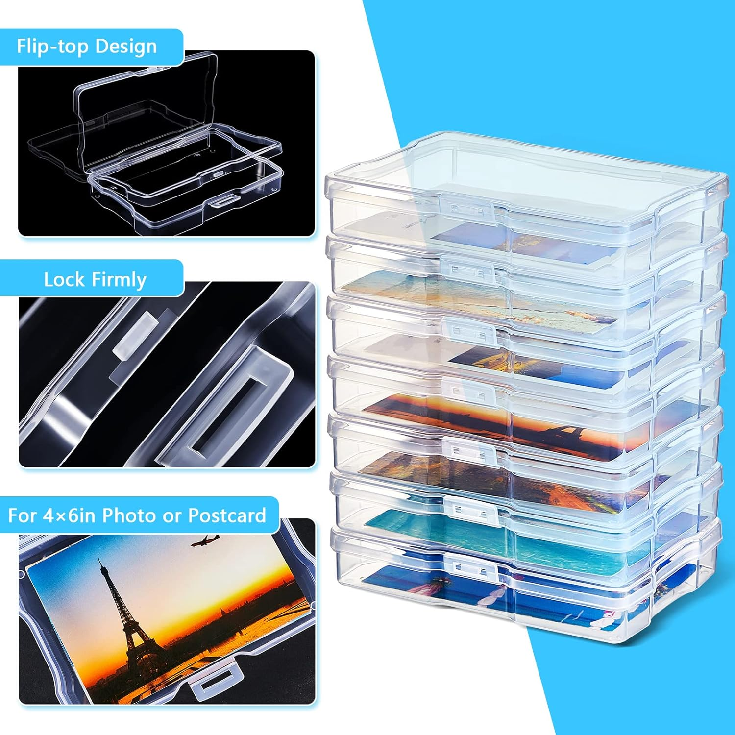 Geelin 30 Pcs Clear Photo Storage Boxes for 4" X 6" Pictures Transparent Photo Case Plastic Photo Organizers and Storage Photo Storage Containers Photo Keeper for Photo Picture Card, 6.7 X 4.7 X 1.2'' image number 4