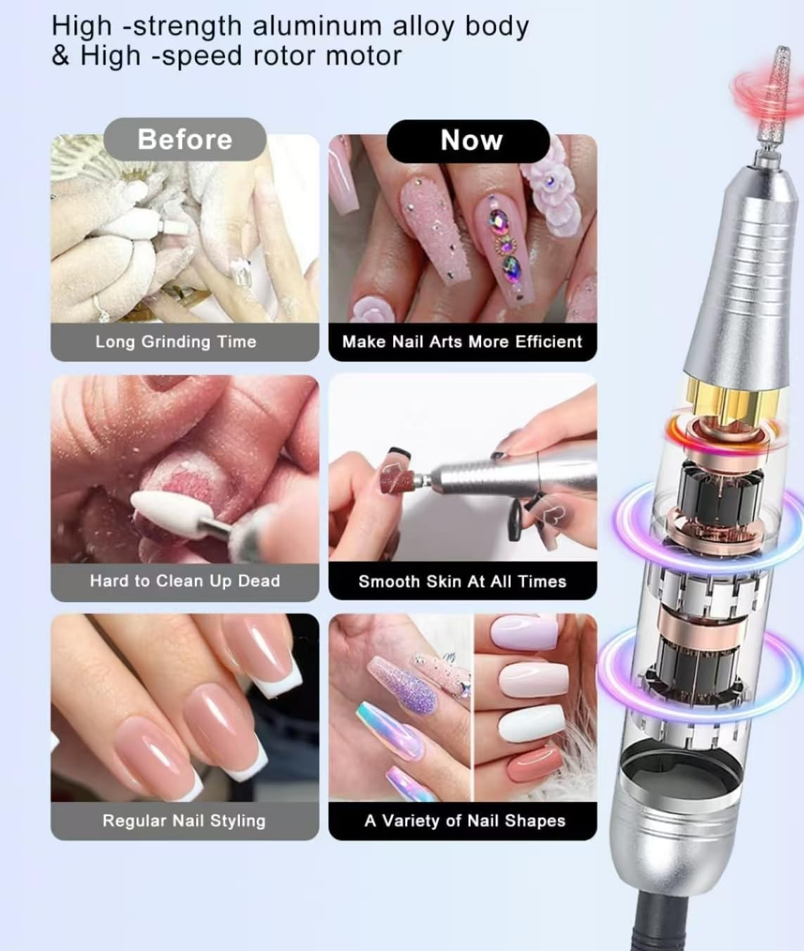 Nail Drill-Professional Cordless Electric Nail Drill Machine - 40,000 RPM, Rechargeable, LCD Display, 6 Metal Bits, Lightweight for Gel/Acrylic Nails, Manicure & Pedicure image number 2