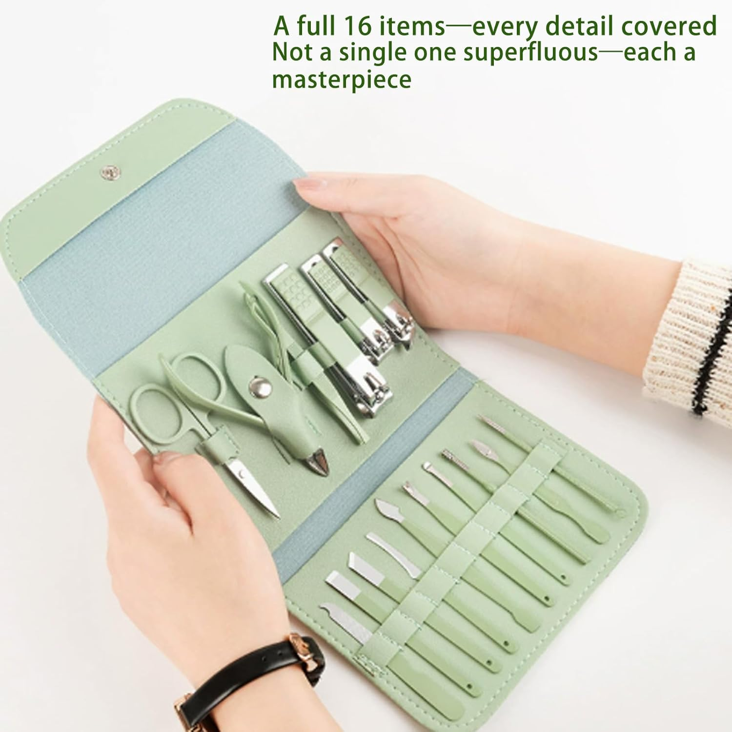 16-Pack Portable Nail Kit with Folding Case, Complete Manicure Set & Nail Clipper Set for Home and Travel image number 6
