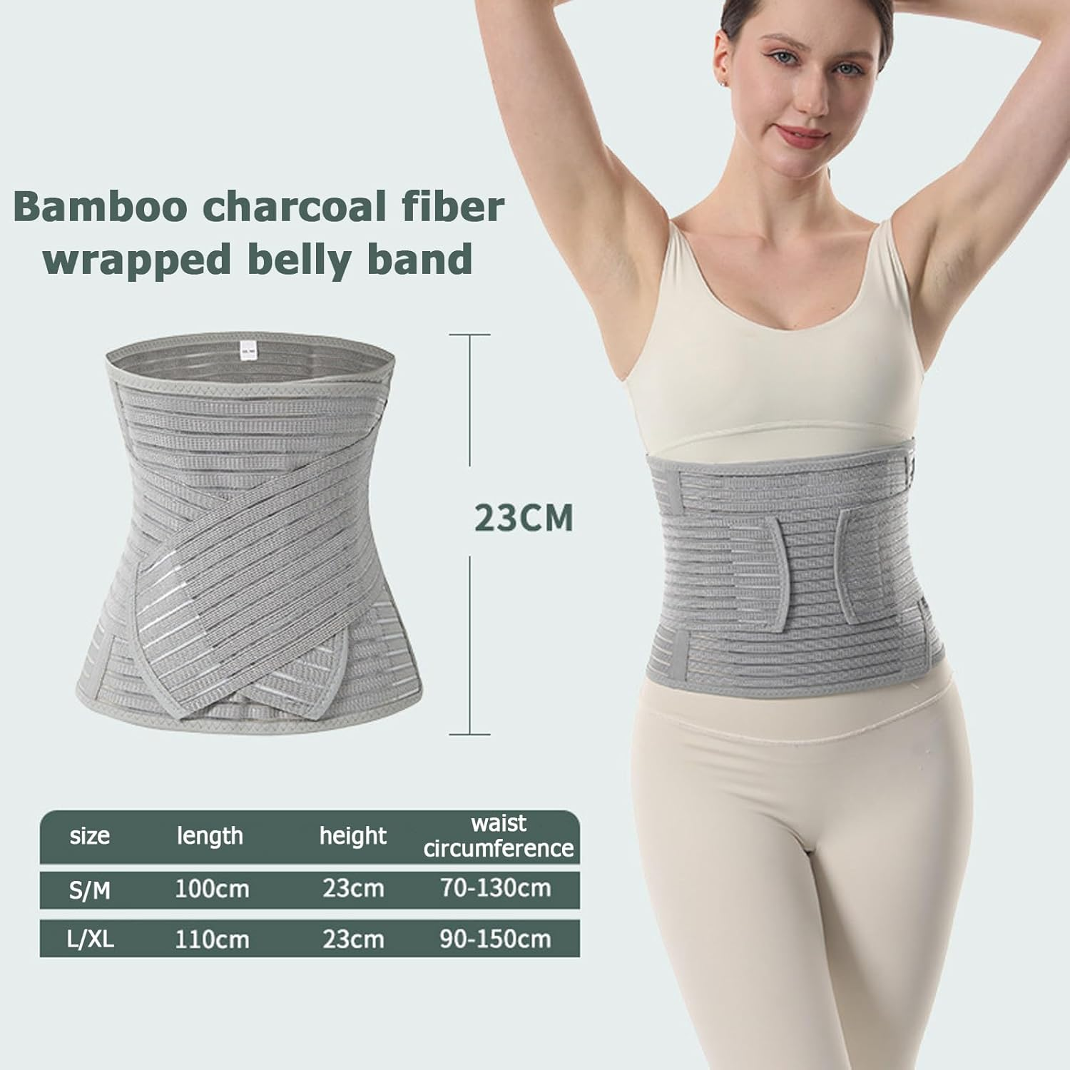 Postpartum Belly Band - Abdominal Binder & Belt for Post Partum Recovery, Adjustable Abdominal Binder and Pelvic Support, Breathable Bamboo Belly Wrap for C Section, Back Pain Relief (Gray, L/XL) image number 5