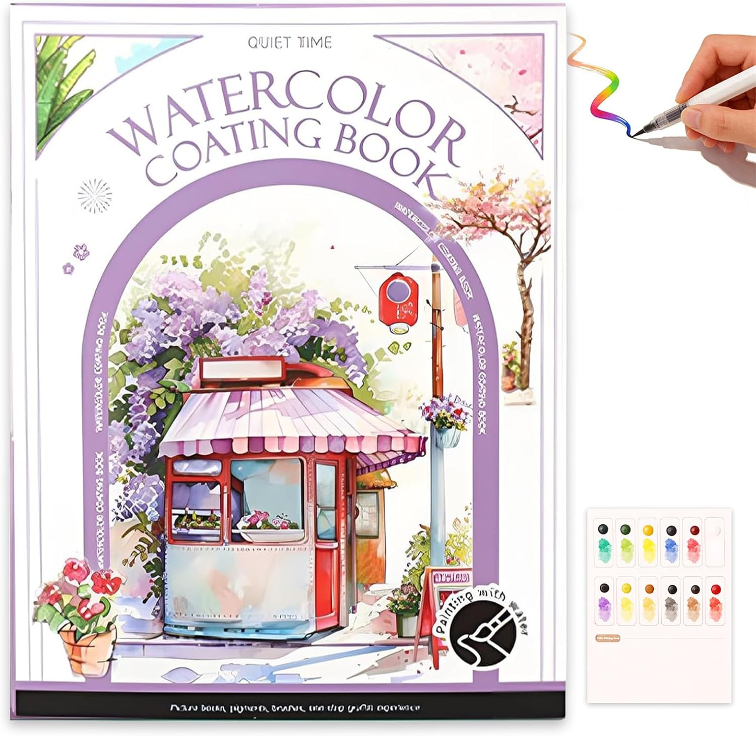 Watercolour Colouring Book with 12 Watercolours, NANASUGUR Watercolour Painting Set for Crafts & Learning, Watercolour Painting Paper for Drawing, Workbook, Colouring Pad Set with Watercolour Paper image number 2