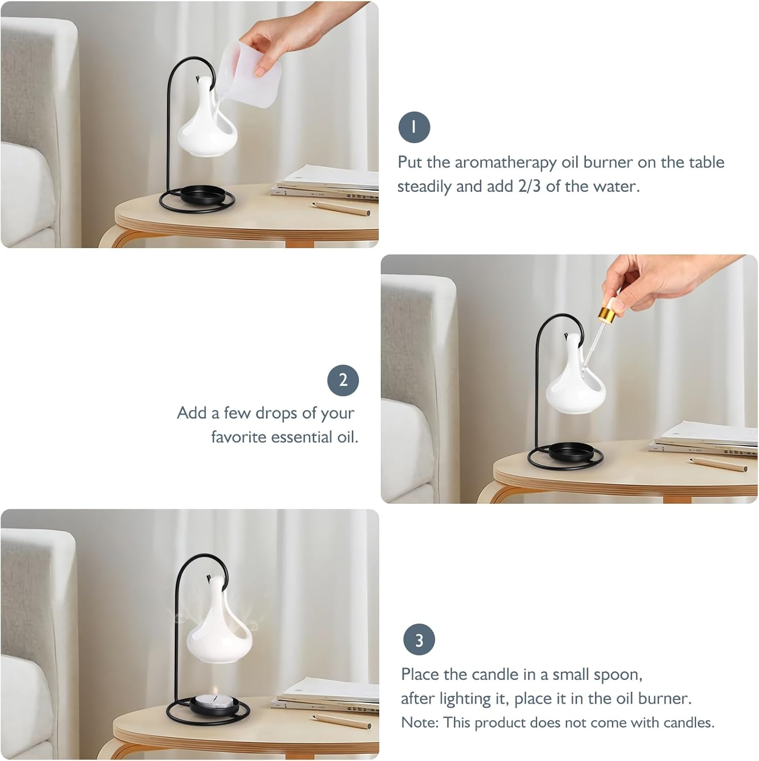 WD&CD Hanging Cauldron Wax Melt Essential Oil Burner, Essential Oils and Fragrance Scented Melter, Aromatherapy Holder Candle Scented Diffuser Home Bedroom Decor, White image number 3