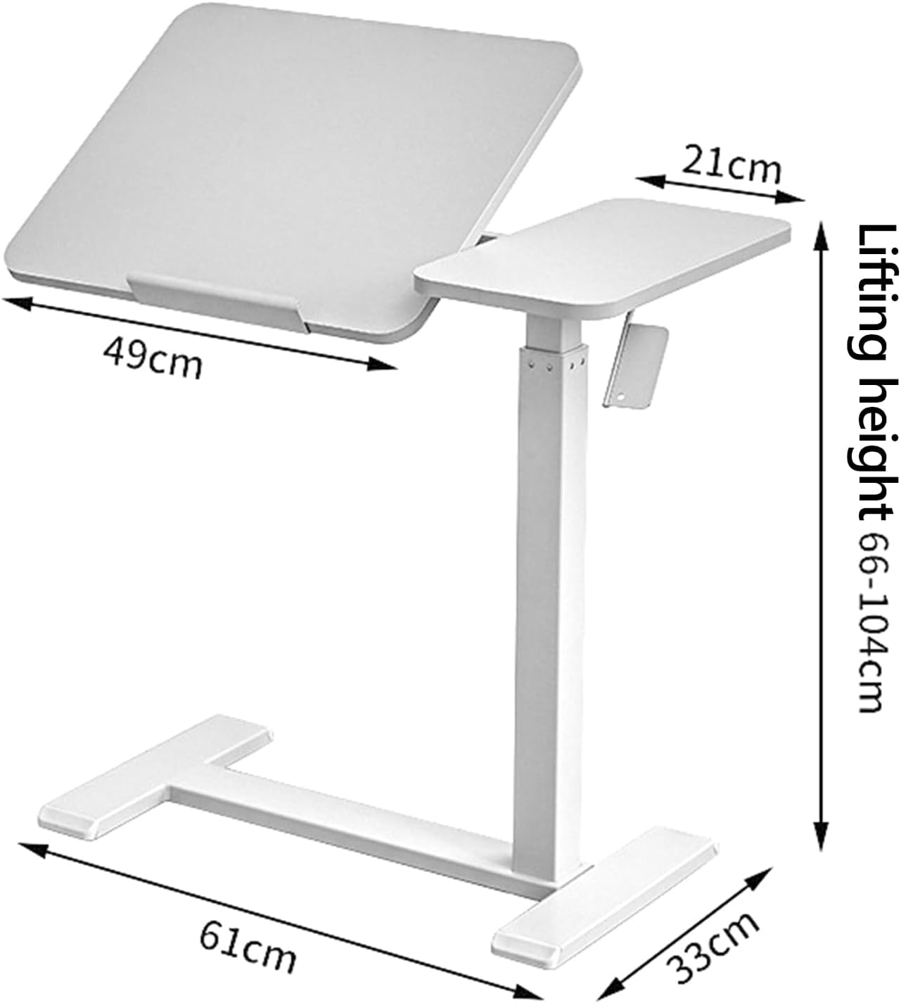 Medical Tiltable Overbed Table, Pneumatic Height Adjustable, Laptop Desk with Wheels, Mobile Standing Desk, Rolling Computer Cart, Suitable for Hospital and Home Use (Walnut Coloured) - White image number 7