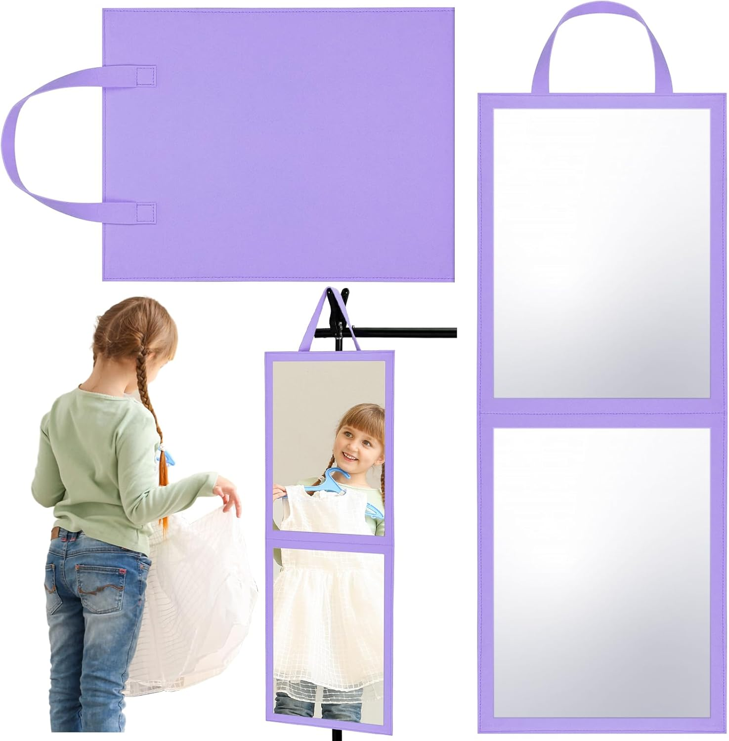 Glikceil Travel Hanging Mirror Full Length for Dance Bag Foldable Backstage Mirror for Dancers Artists Aestheticians Home Spa Dance Competition Must Haves(Purple,33.5" X 13.4") - Grey image number 3