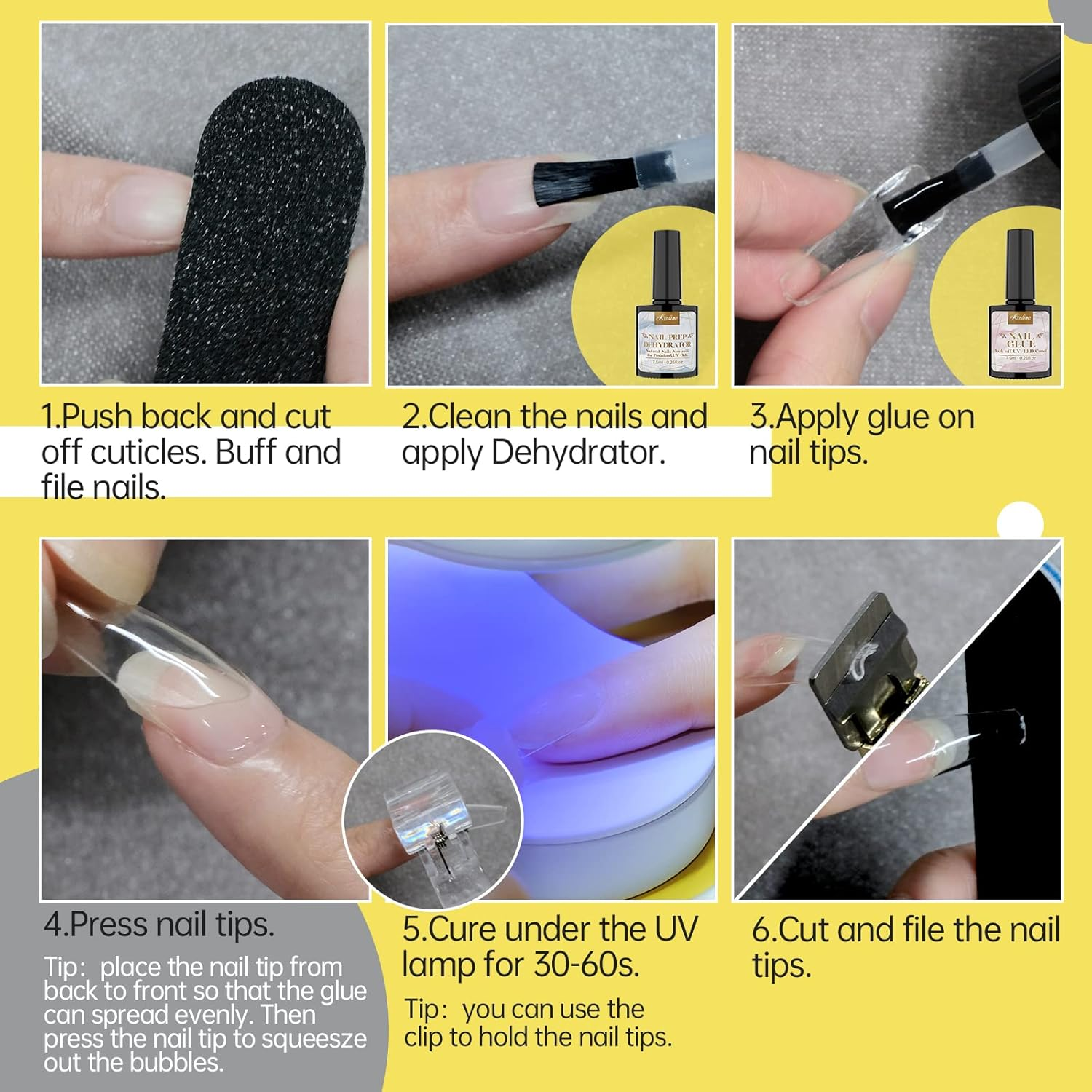 Kredioo Gel X Nail Kit Glue and False Tips Easy Extension with UV Nail Lamp, Glue Gel, 500PCS Coffin Nails, Dehydrator Easy DIY Starter Set image number 6