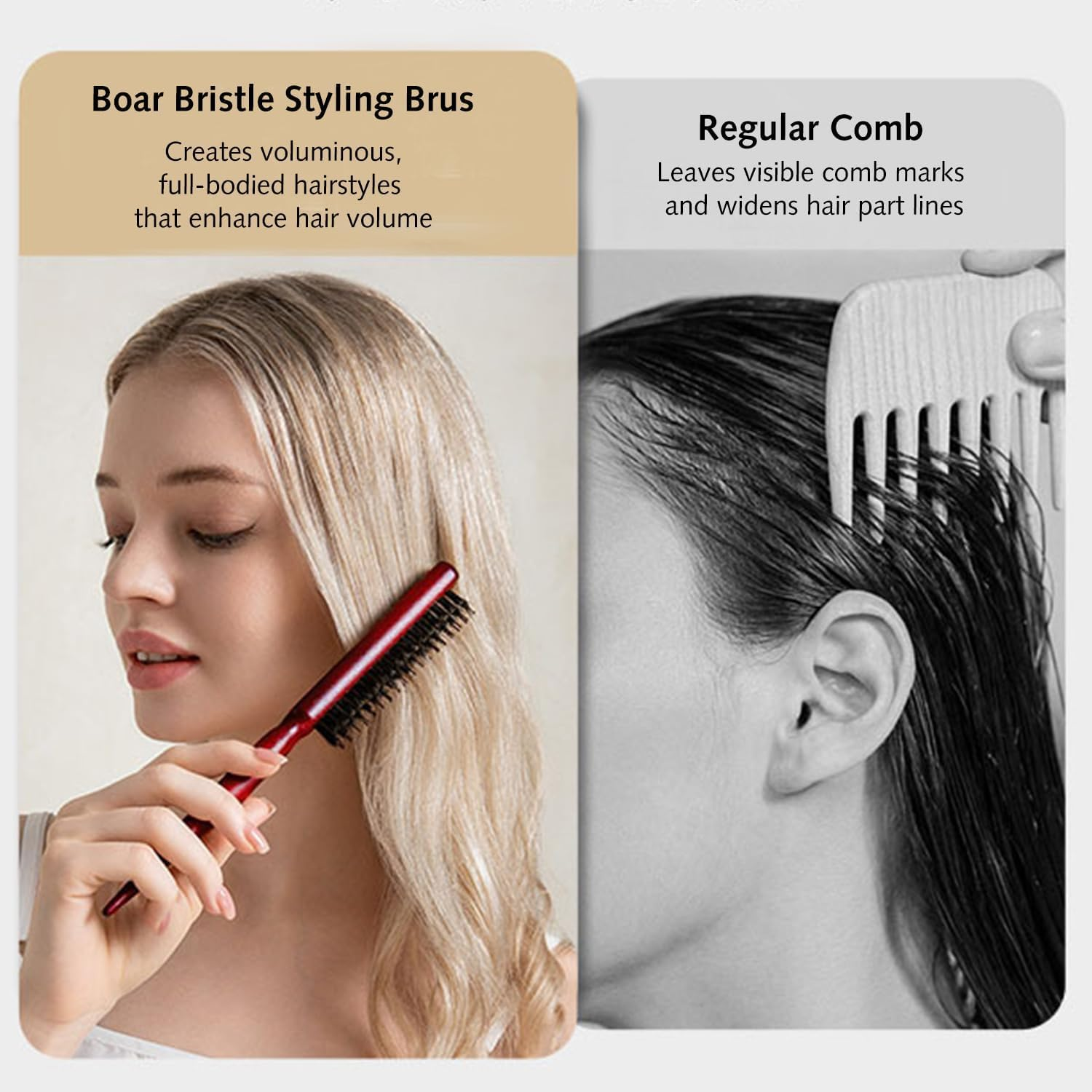 Pack of 2 Boar Bristle Hair Brush, Comb and Scissors Tools, Comfortable Handle, Easy to Carry, Suitable for Trimming and Combing Long, Thick, Curly, Thin, Thick Hair, Beard image number 1