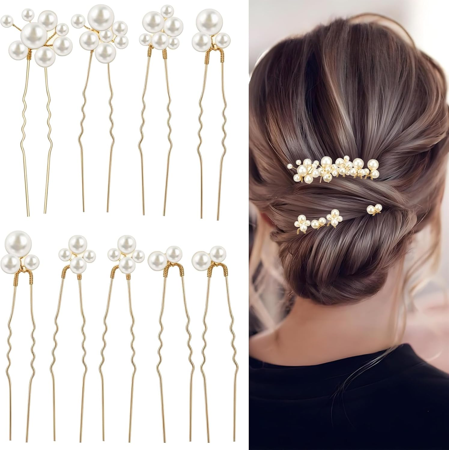 9 Pieces Pearl Wedding Hair Pin Exquisite Wedding Accessories Gorgeous Pearl Hairpin Decorations for Women Bridal Hairpin Decor Suitable for Brides Bridesmaids and Hosts image number 4