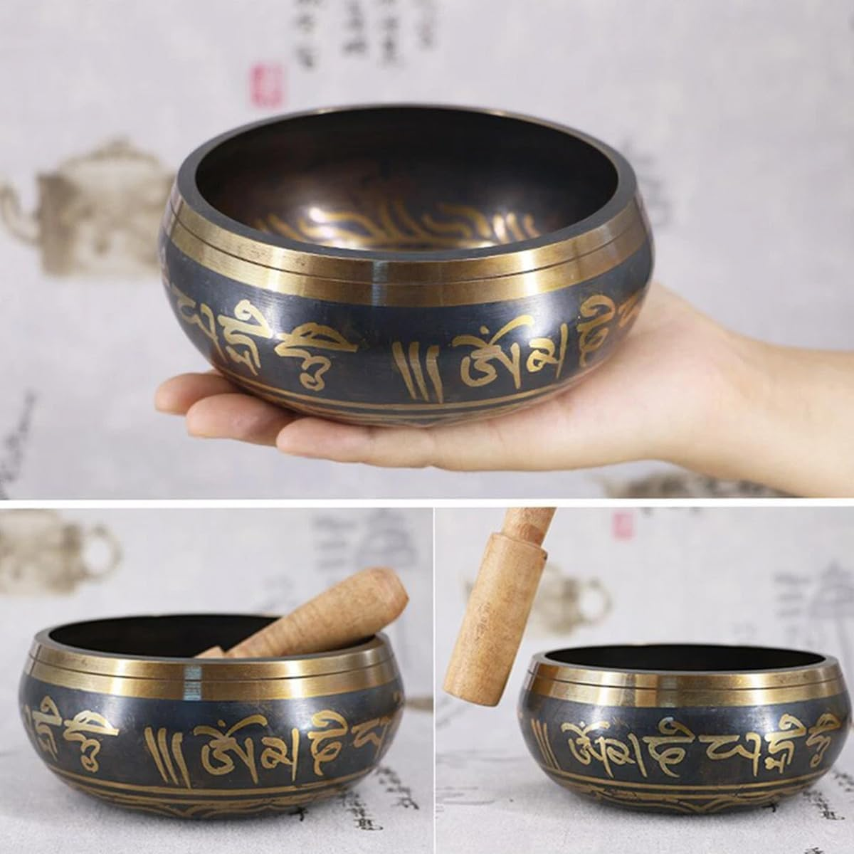 AIMALL 3.15In Tibetan Singing Bowl Set Handmade in Nepal with Mallet and Cushion for Meditation, Healing, Yoga, and Mindfulness Brass Buddha Voice Bowl