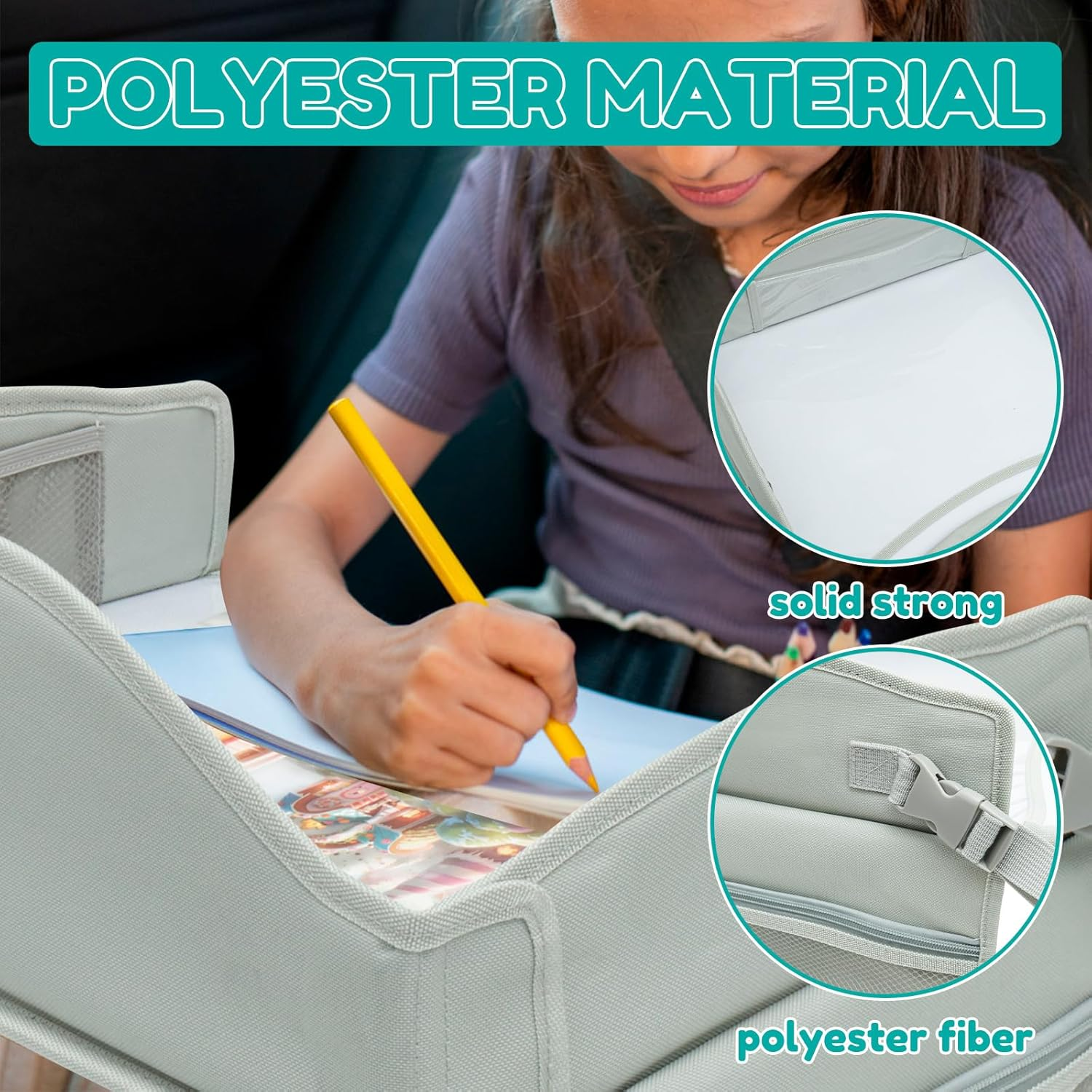 Kids Travelling Polyester Car Seat Drawing Tray with Adjustable Padded Shoulder Strap, Rounded Corners, Curved Edges, Suitable for Children image number 3