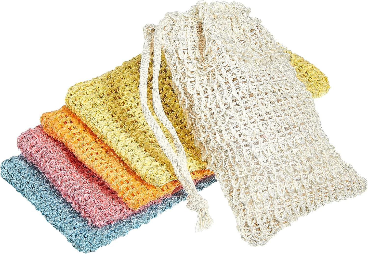 BBTO 5 Pieces Soap Saver Bag Natural Sisal Exfoliating Soap Pouch for Foaming and Drying the Soap Bars Shower Soap Bag(10 X 15 Cm,Beige)