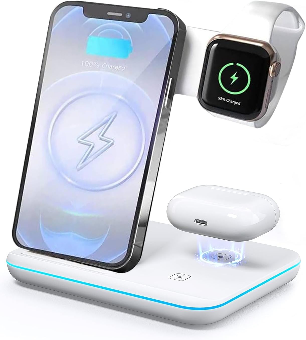 KIYOSAKI Wireless Charger, 3 in 1 Charging Station, Charging Dock for Airpods and Airpods Pro, Watch Stand for Apple Watch, Qi Fast Charging Stand for Iphone Samsung Galaxy and All Qi-Enabled Devices image number 3