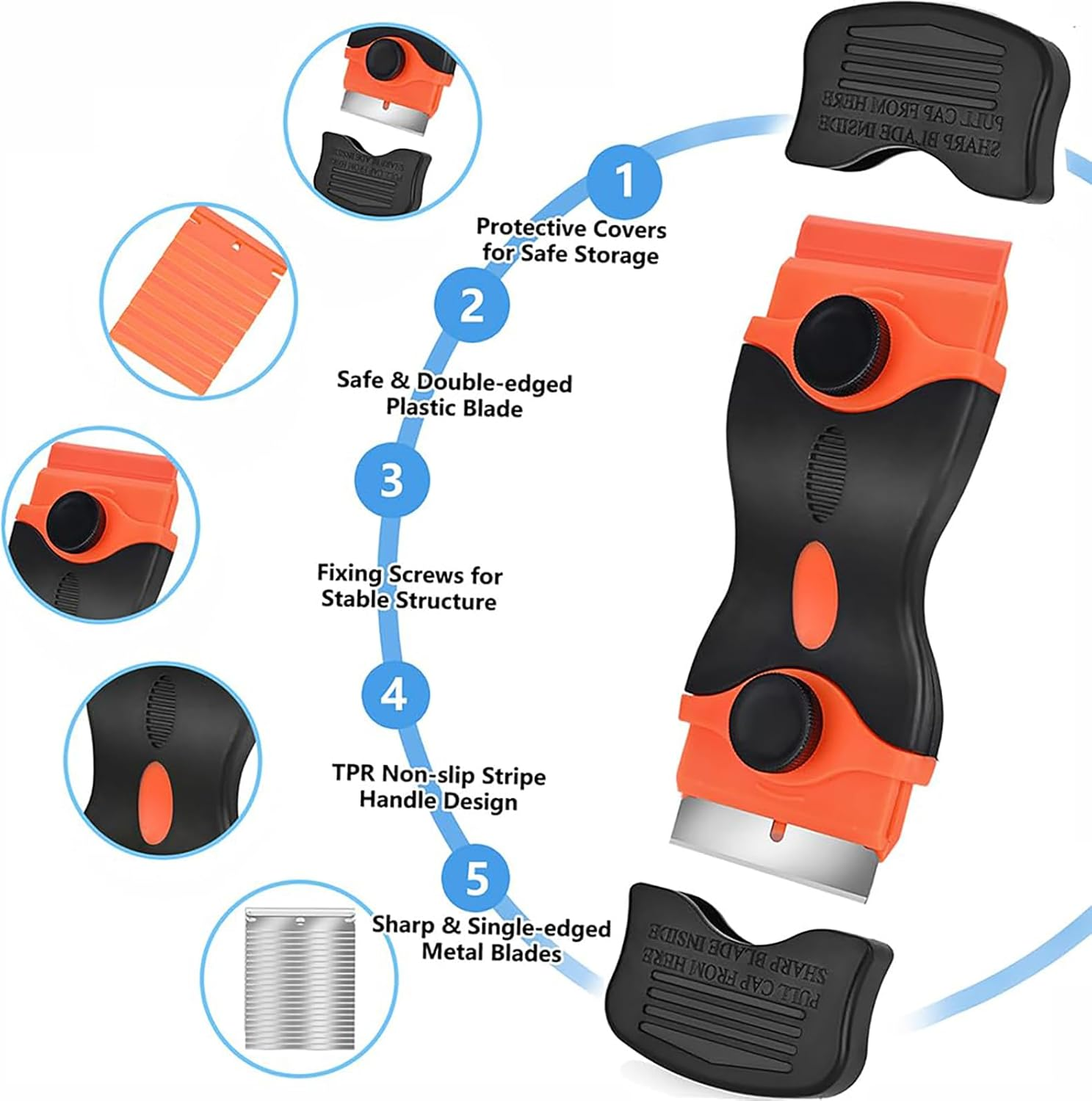 EP Leben Razor Blade Scraper Tool, 3 Pack with 50 Plastic & 30 Metal Razor Blades, Cleaning Scraper for Removing Label, Registration Sticker, Tint, Grease from Windshield, Appliance, Glass image number 4