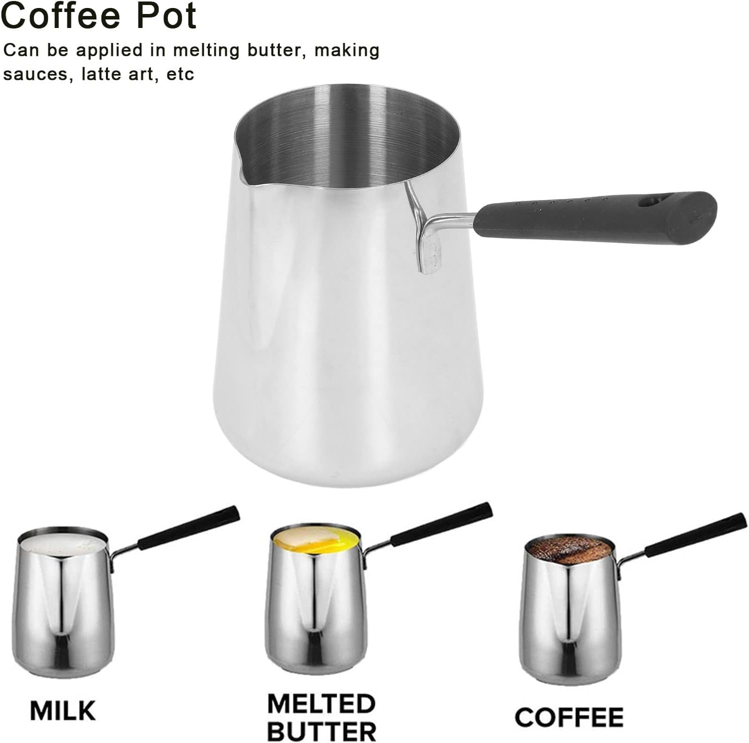 Coffee Pot, Butter Warmer Mini Stainless Steel Coffee Heating Melting Pot 900Ml for Home Cafe (Stainless Steel, One Size) image number 5