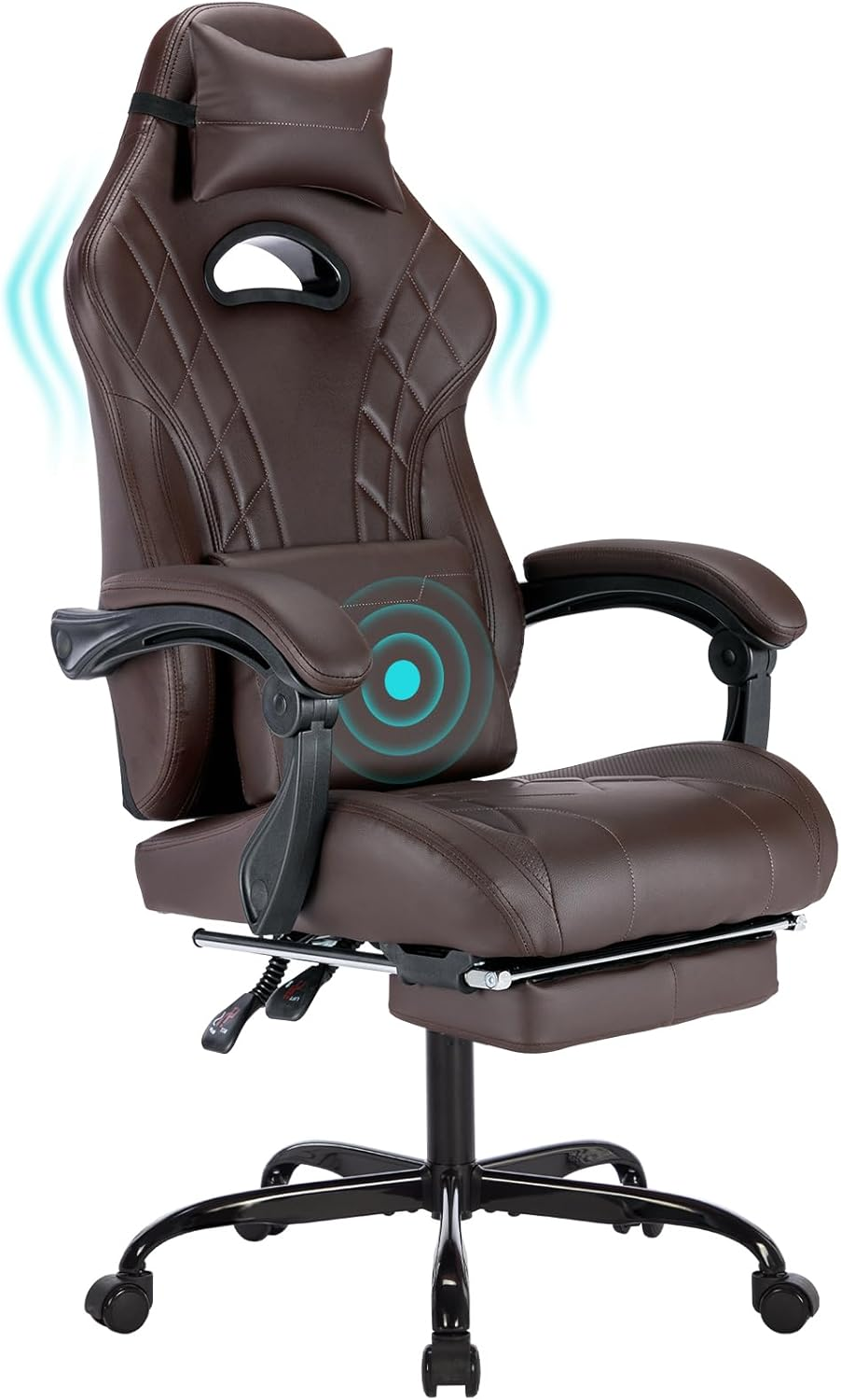 Segedom Gaming Chairs High Back Massage Game Chair with Footrest Computer Reclining Chair with Headrest and Lumbar Support for Big and Tall PVC Leather Gaming Chair for Adults (Cyan White)