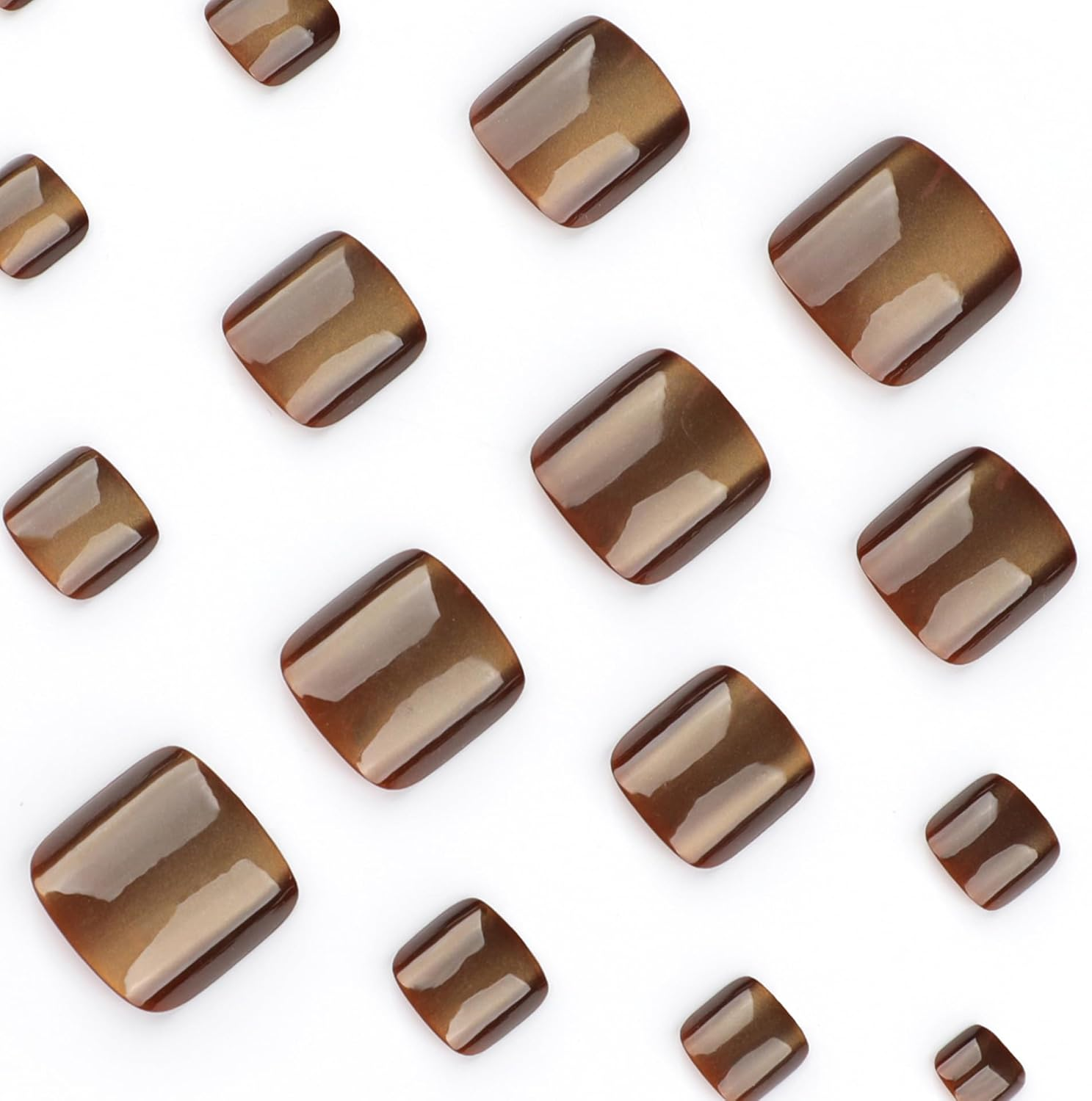 Mouyouglow Pack of 24 Fake Toenails, Toenails for Sticking, Short, Squared Brown, Plain, Cat Eye, Magnetic Brown, Artificial Toe Nails, Full Cover Foot Press on Nails with Adhesive, AUB-B7 image number 4
