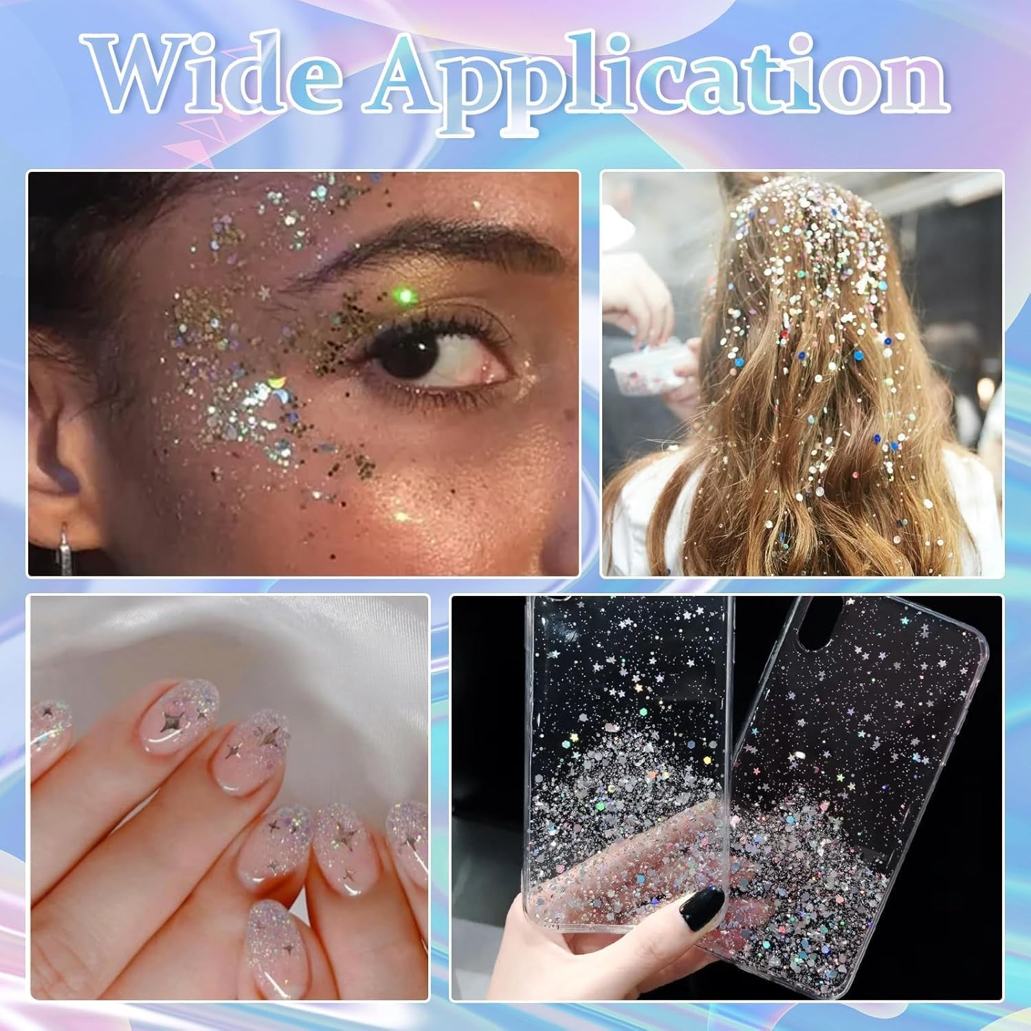 6 Grid Holographic Star Nail Glitter Set,3D Five-Pointed Star Sequins,Flakes for Nail Art, Independence Day Decor, DIY Crafts Holographic Sparkle Nail Decals for Women Girls Manicure Supplies image number 4