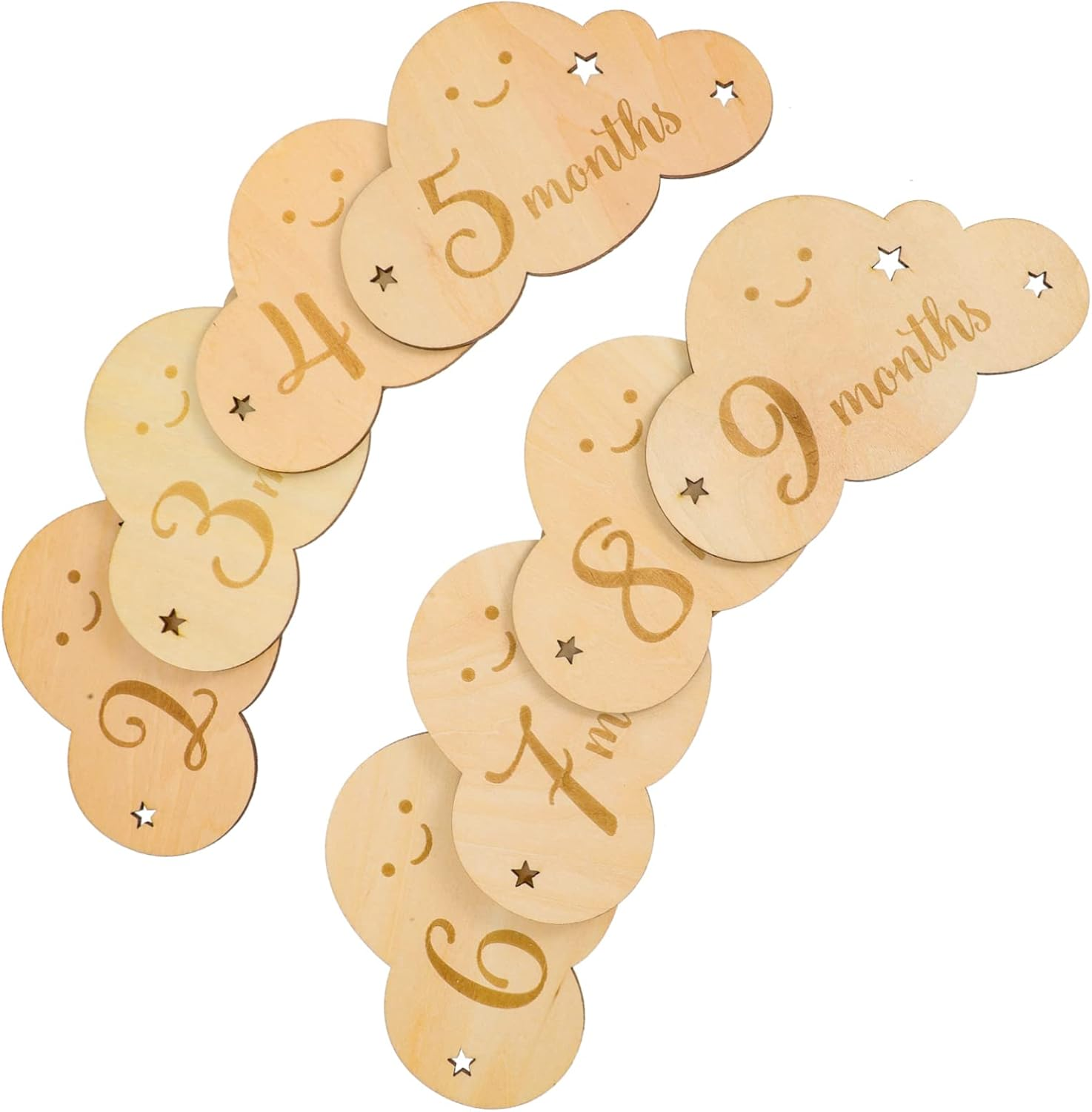 8Pcs Wooden Cloud Signs for Photo Props Newborn Cards Birth Announcement Cards for Boys and Girls