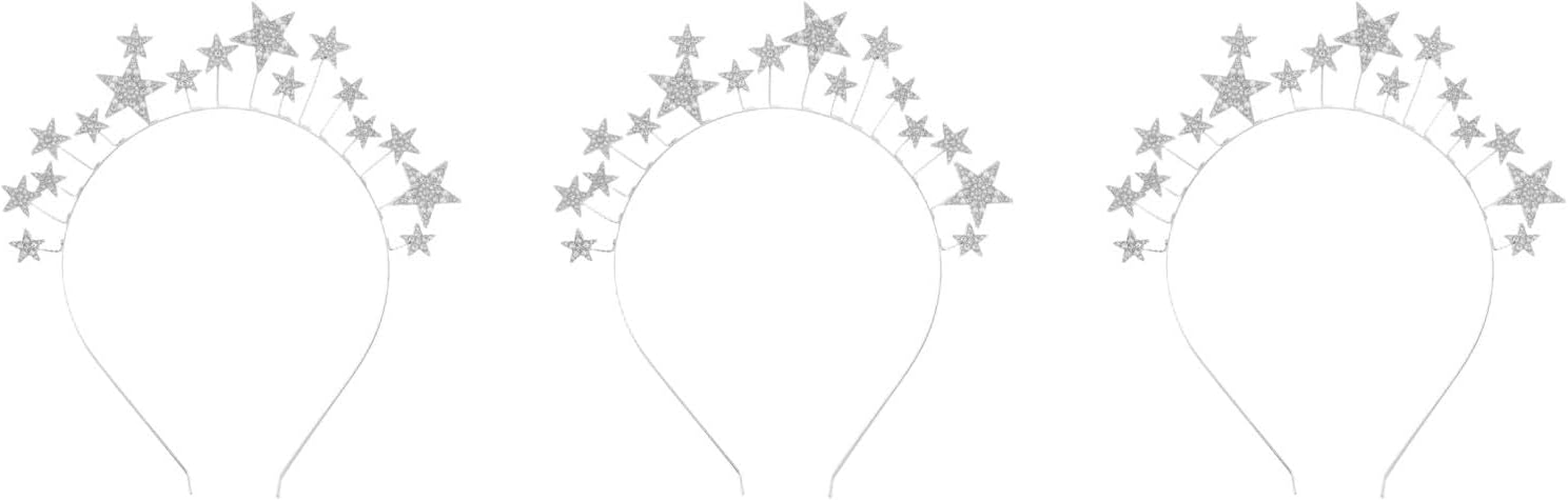 LOGOFUN 3Pcs Sparkling Rhinestone Five-Point Star Headband Silver Zinc Alloy Single Welded for Women Party Wedding Celebrations image number 4