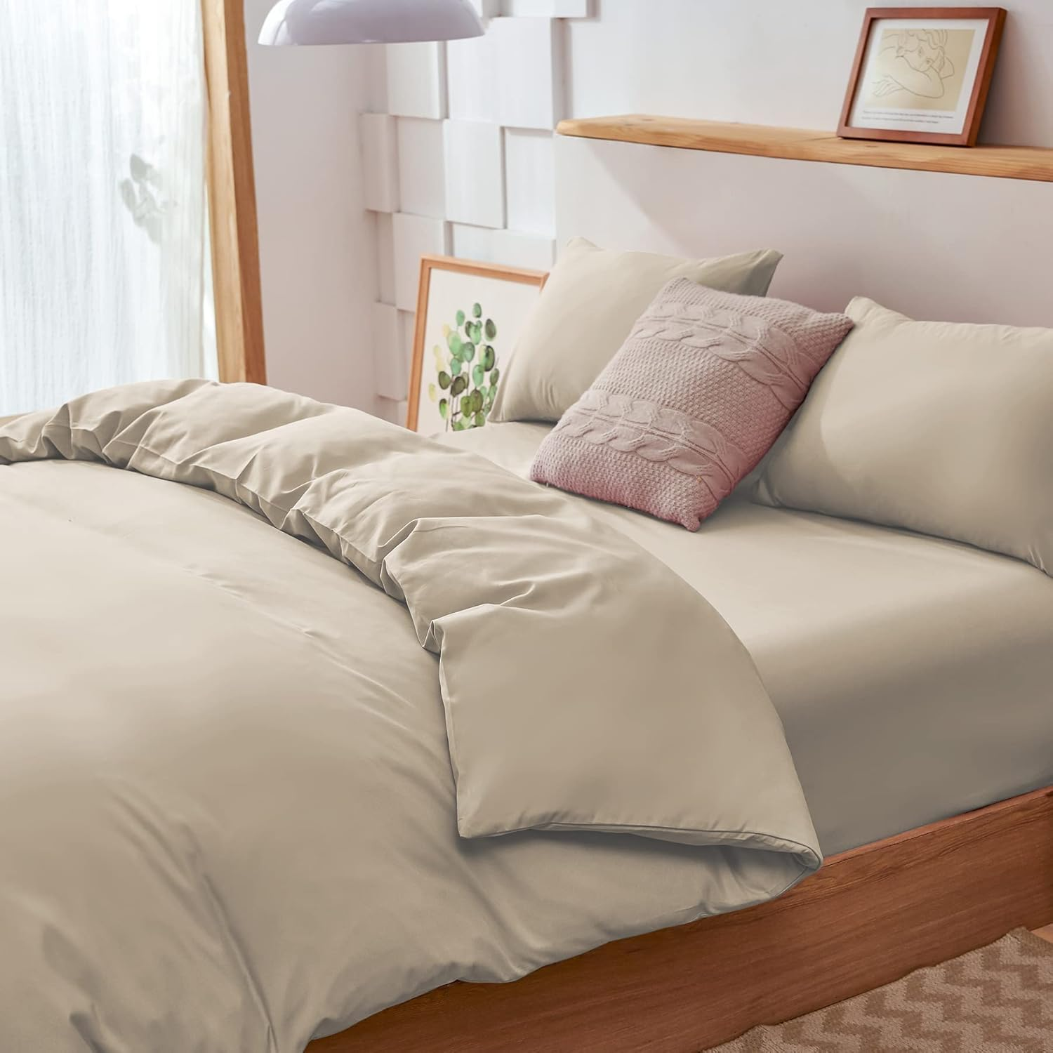 AYO Duvet Cover, 3-Piece Set, Single Sheet, Western and Japanese Style Bedding Cover Set, Duvet Cover, Fitted Sheet, Pillow Case, for Beds, Washable, Quick Drying, Peach Skin Treatment, Dust Mite image number 4