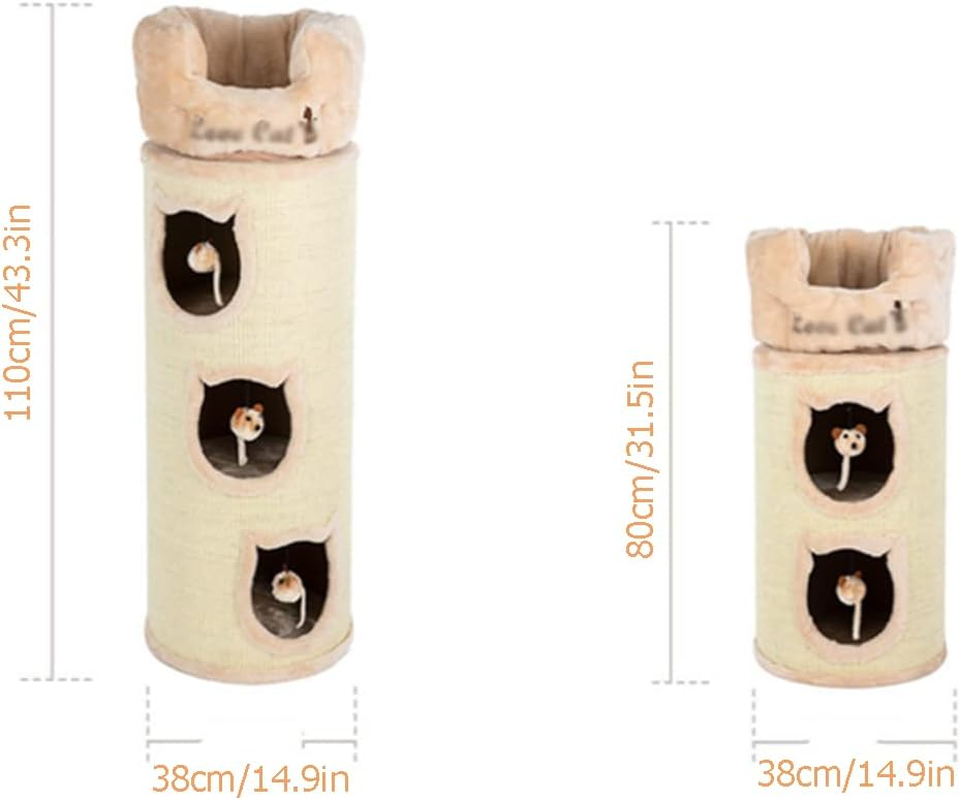 Beige Cat Tree Sisal Barrel for Indoor Cats, Removable and Washable Cushion on Top, Cat Activity Tower Cozy Rest Area image number 1
