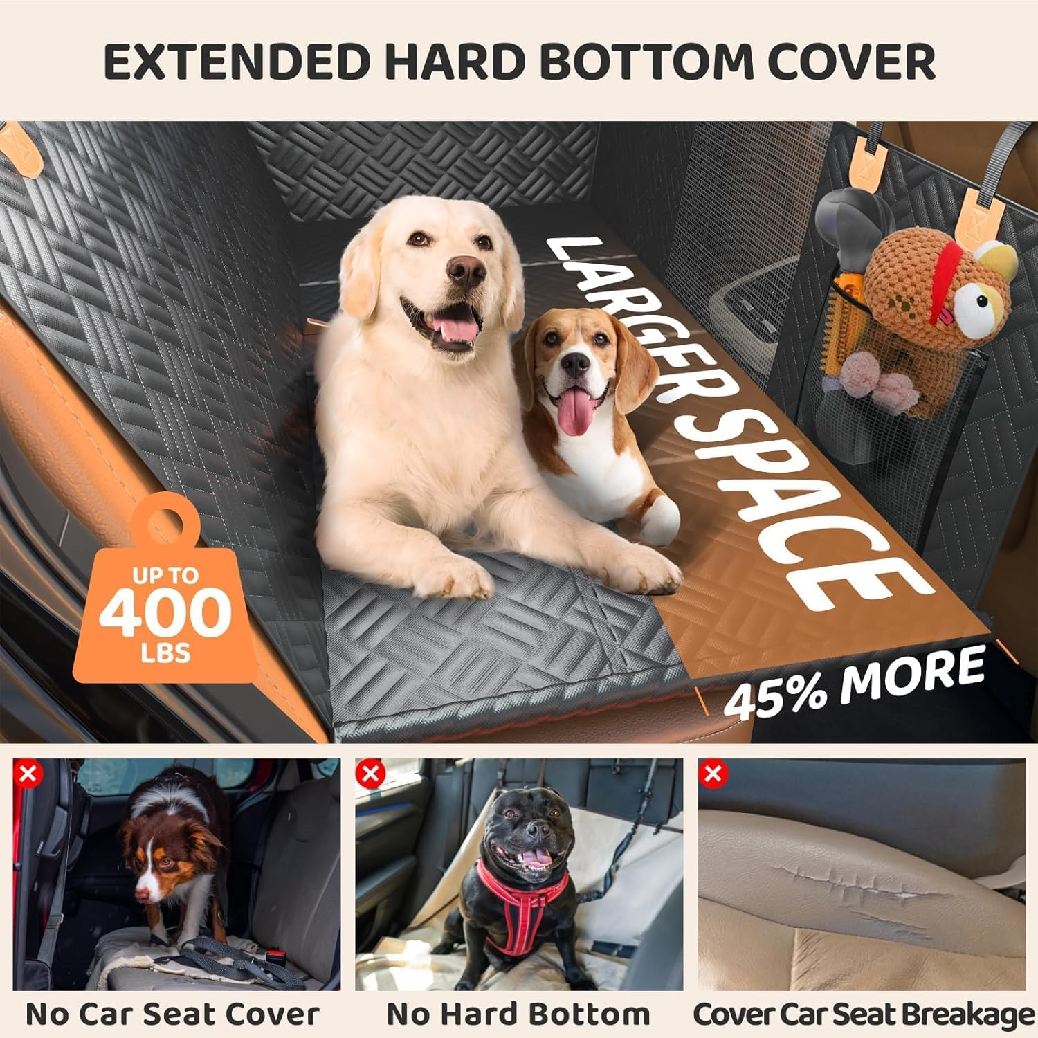 Aymxcls Dog Car Seat Cover for Back Seat, Hard Bottom Back Seat Extender for Dogs, Back Seat Pet Cover, Dog Hammock for Car SUV and Trucks - Supports 160Kg image number 3
