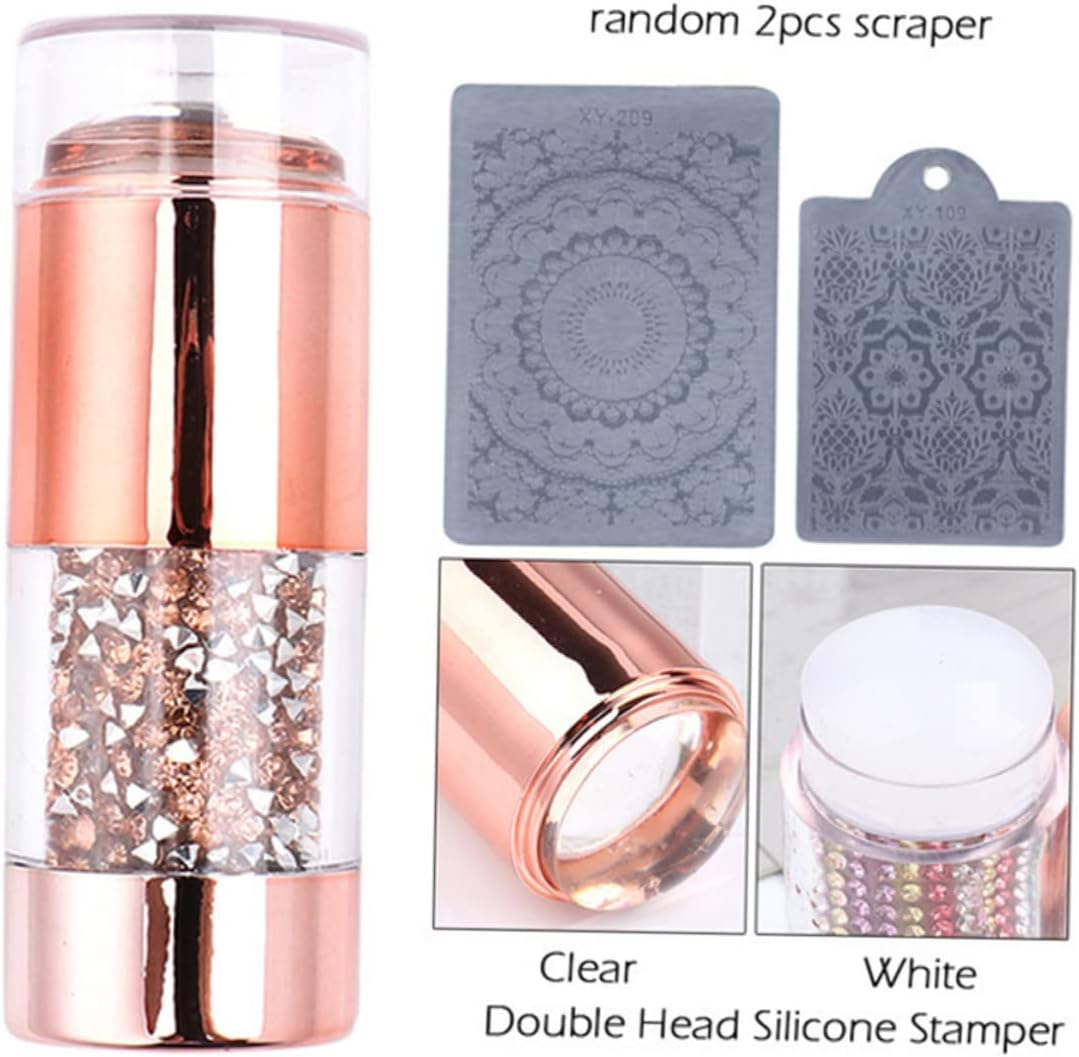 Professional Nail Stamper and Double-Ended Silicone Diamond Template Transfer Pen Set, Light Gold Color, Creative Manicure Tools for Nail Art and Rhinestone Stamping in Salon Or image number 2