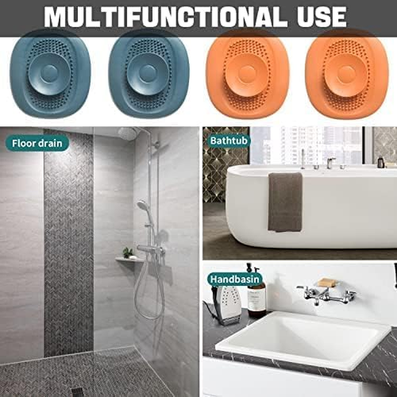 4 Pack Silicone Bath and Sink Strainers,Universal Hair Catcher Shower Drain Cover, Kitchen Sink Plugs Hair Catcher